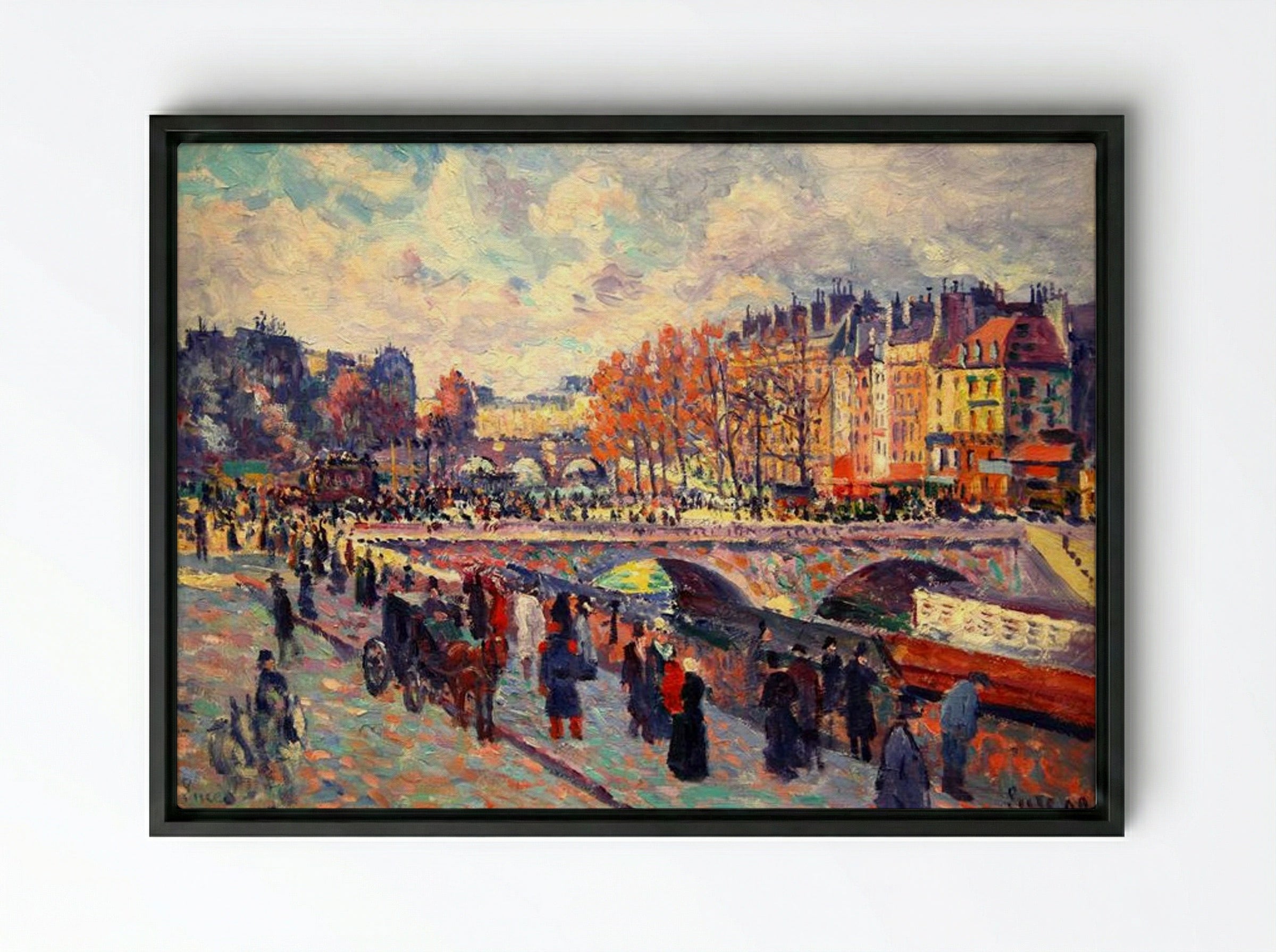 Quayside by the Seine in Paris - Maximilien Luce - Framed Canvas Black