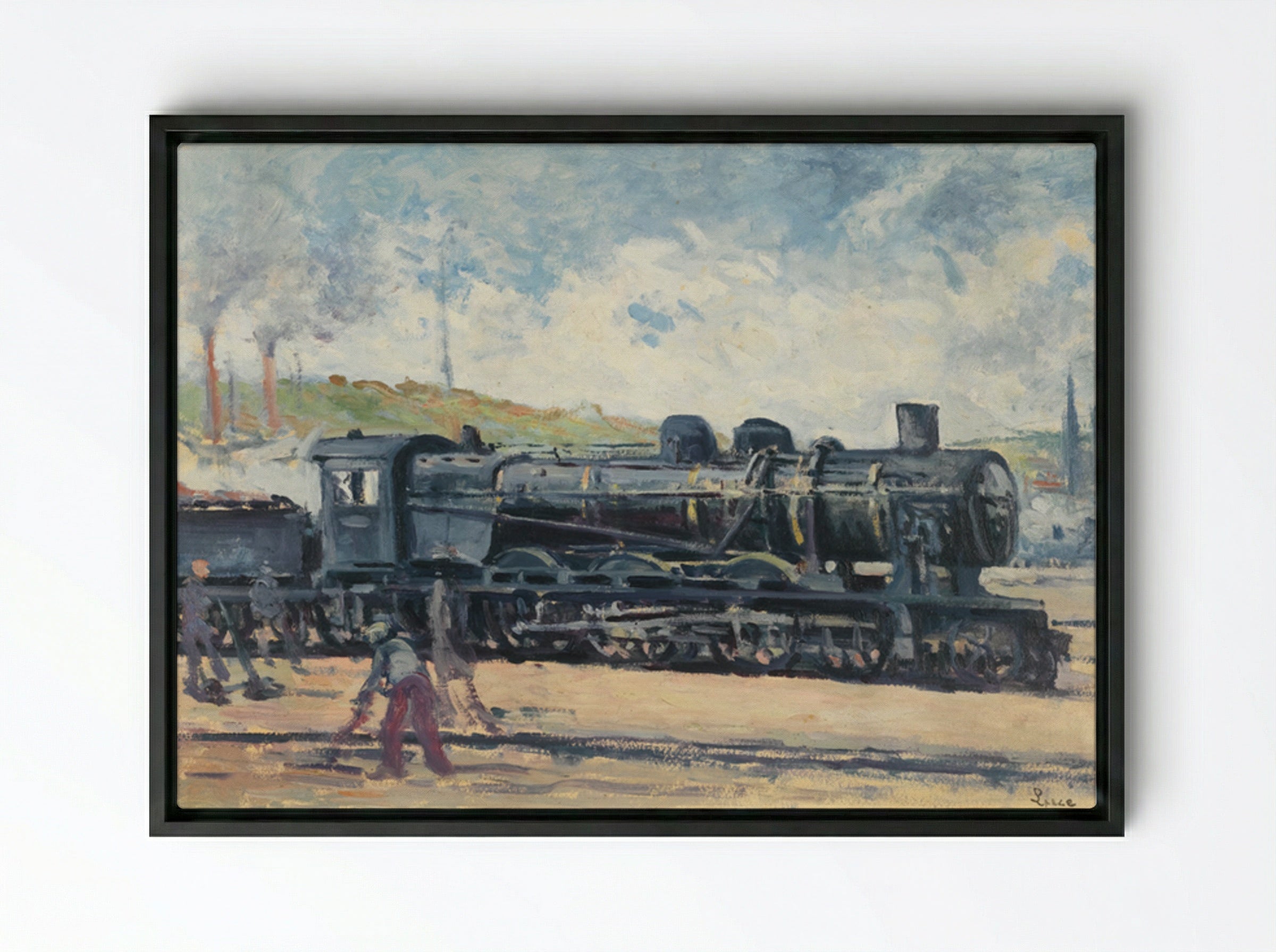 La Locomotive, Environs De Charleroi - Maximilien Luce - Framed Canvas Black