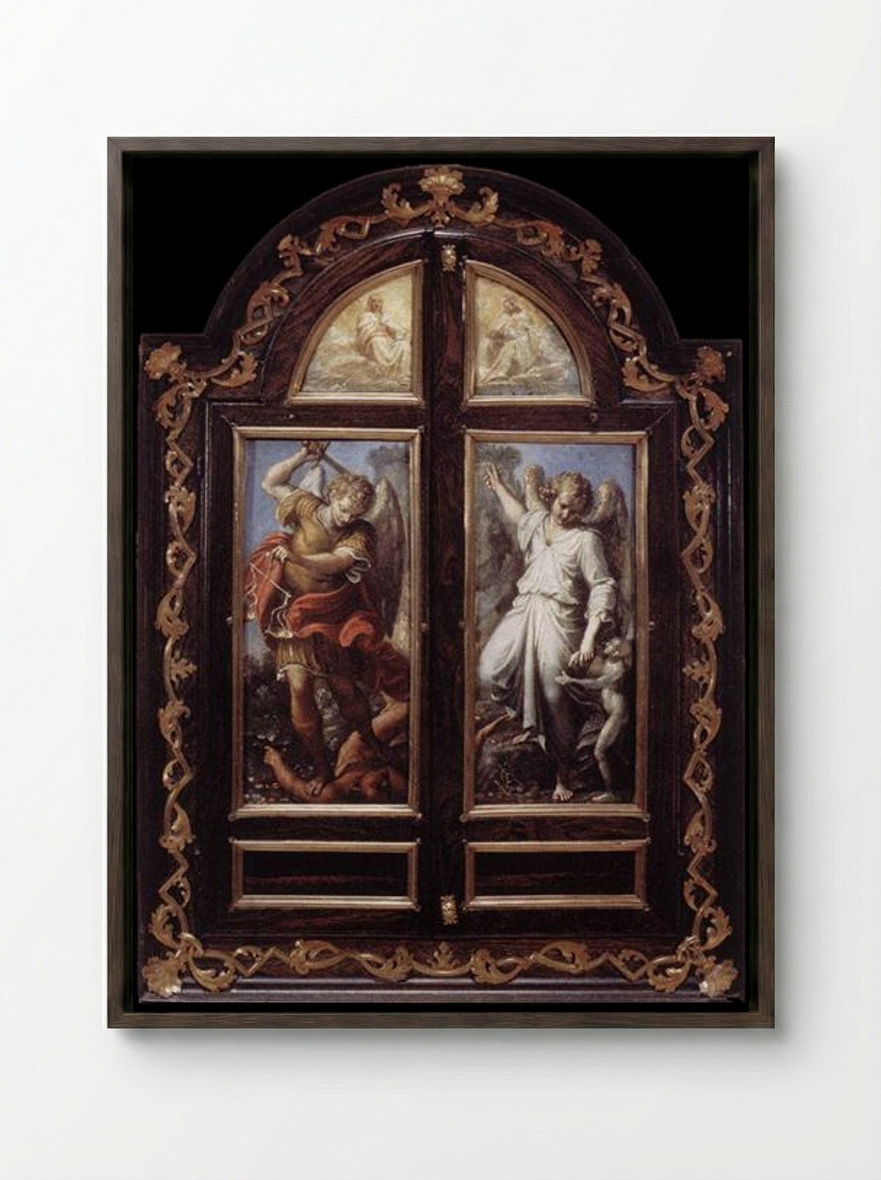 Triptych - Annibale Carracci - Framed Canvas Dark Wood
