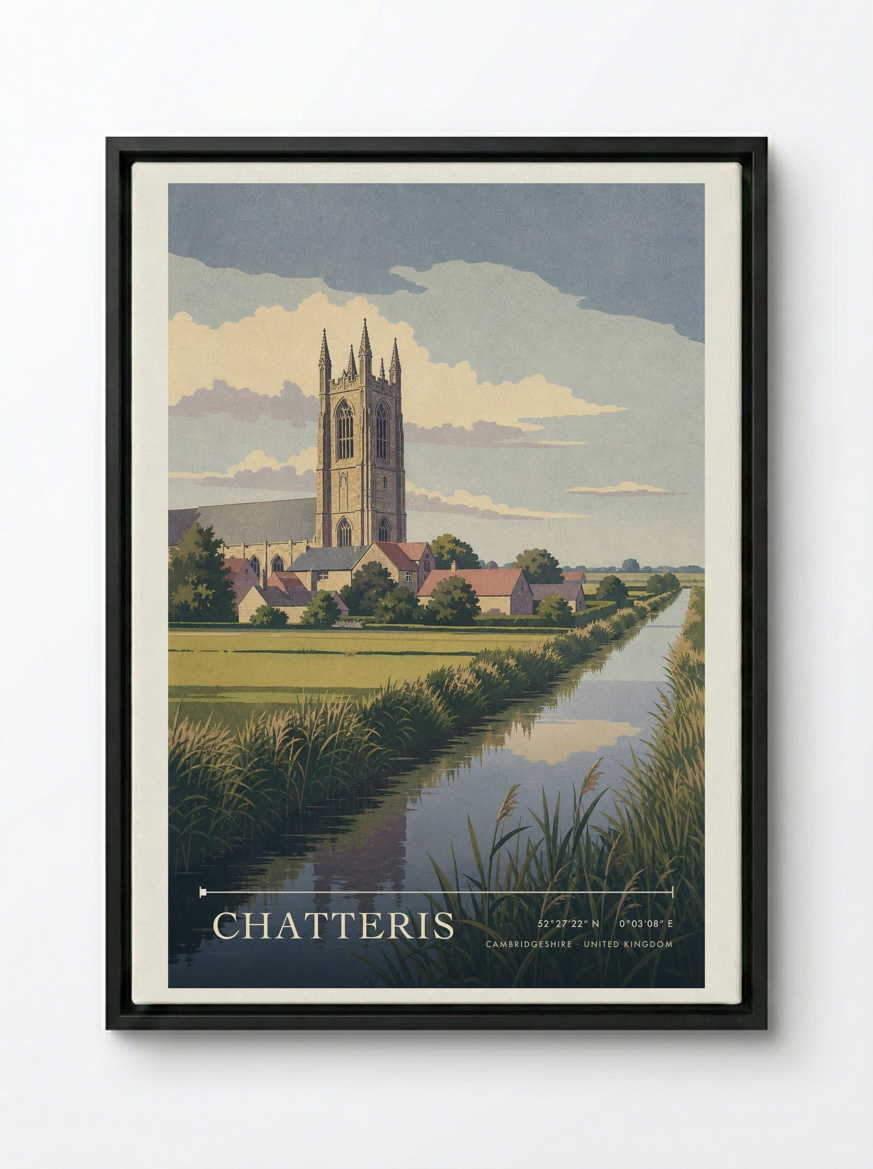 Chatteris Cambridgeshire United Kingdom Travel Poster - Framed Canvas Black