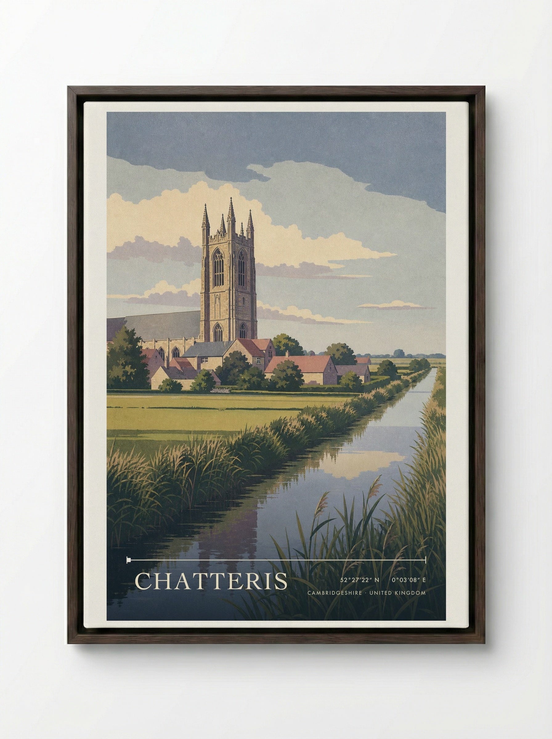 Chatteris Cambridgeshire United Kingdom Travel Poster - Framed Canvas Dark Wood