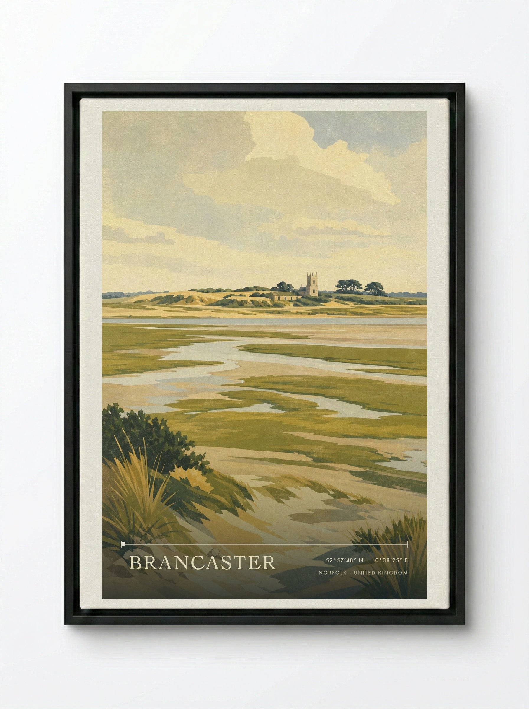Brancaster Norfolk United Kingdom Travel Poster - Framed Canvas Black
