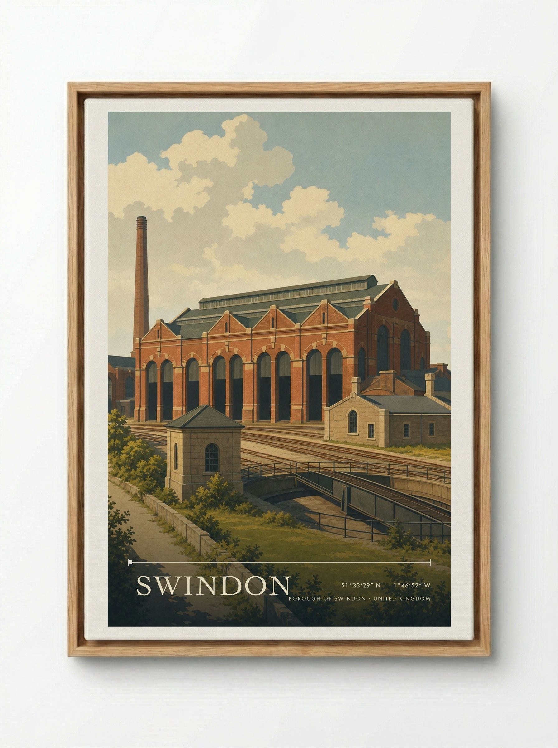 Swindon Borough of Swindon United Kingdom Travel Poster - Framed Canvas Wood