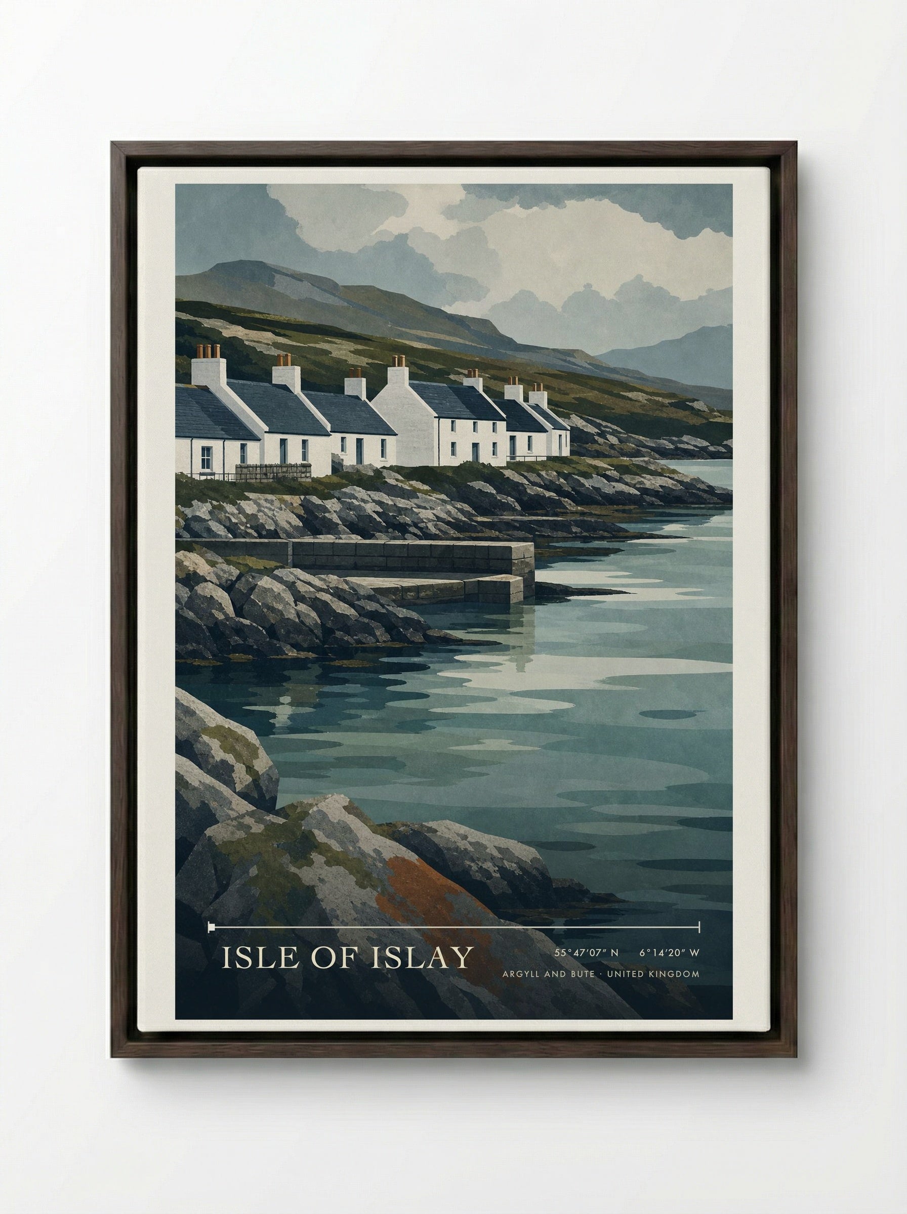 Isle of Islay Argyll and Bute United Kingdom Travel Poster - Framed Canvas Dark Wood