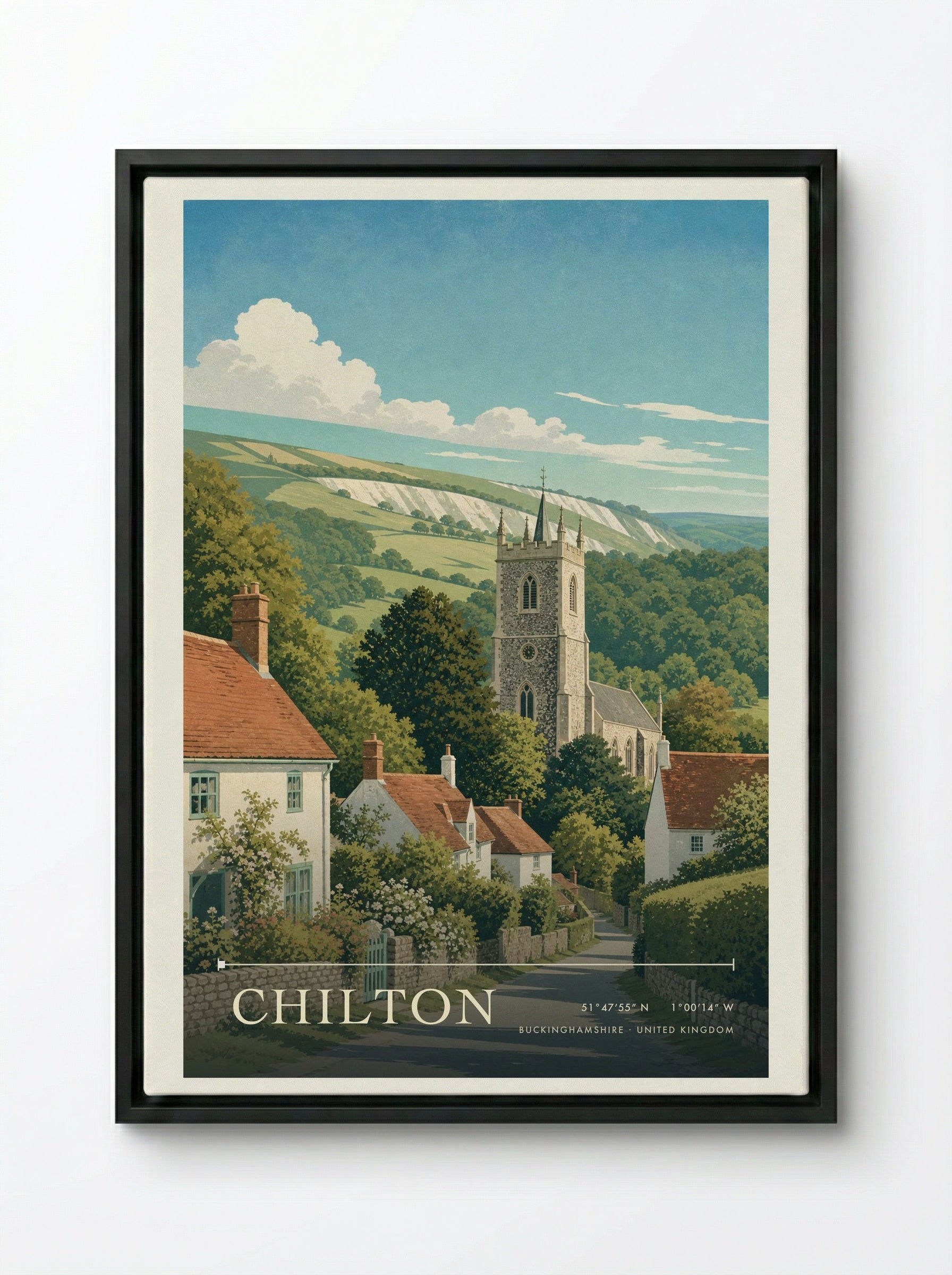Chilton Buckinghamshire United Kingdom Travel Poster - Framed Canvas Black