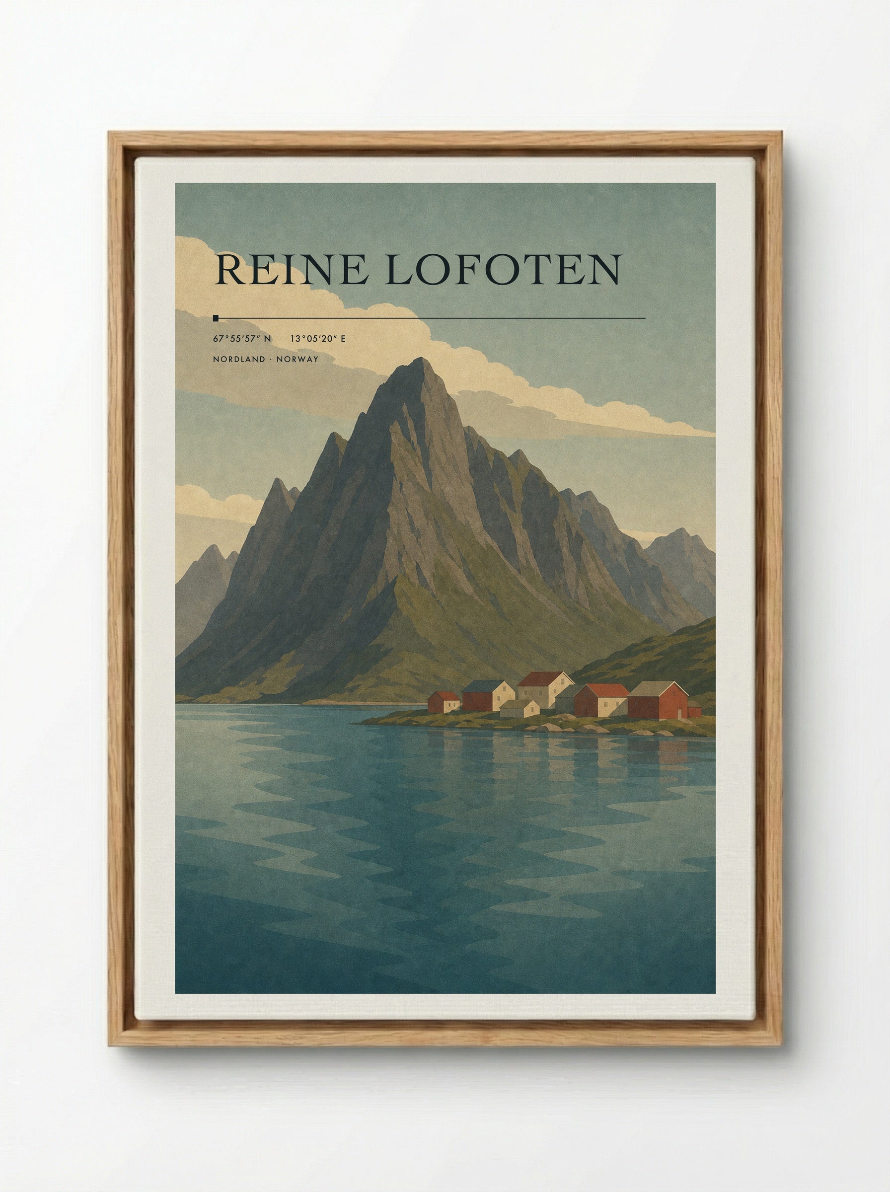 Reine Lofoten Travel Poster Artwork - Framed Canvas Wood
