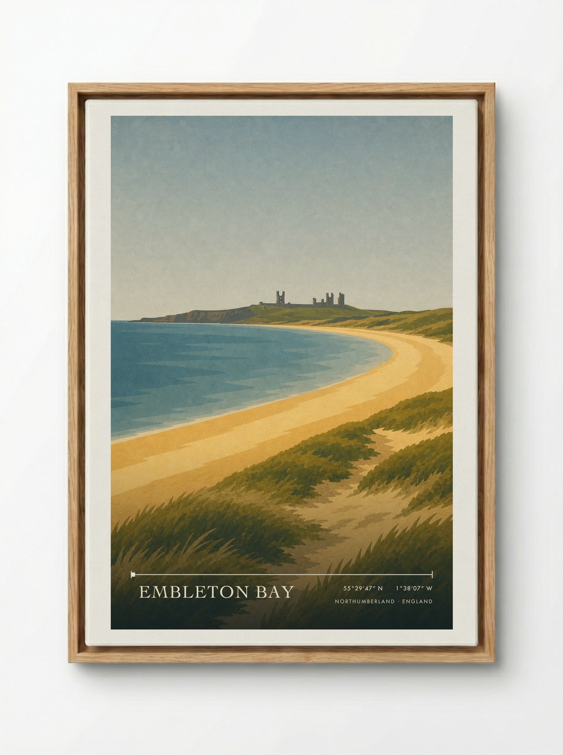 Embleton Bay Northumberland Travel Poster - Framed Canvas Wood