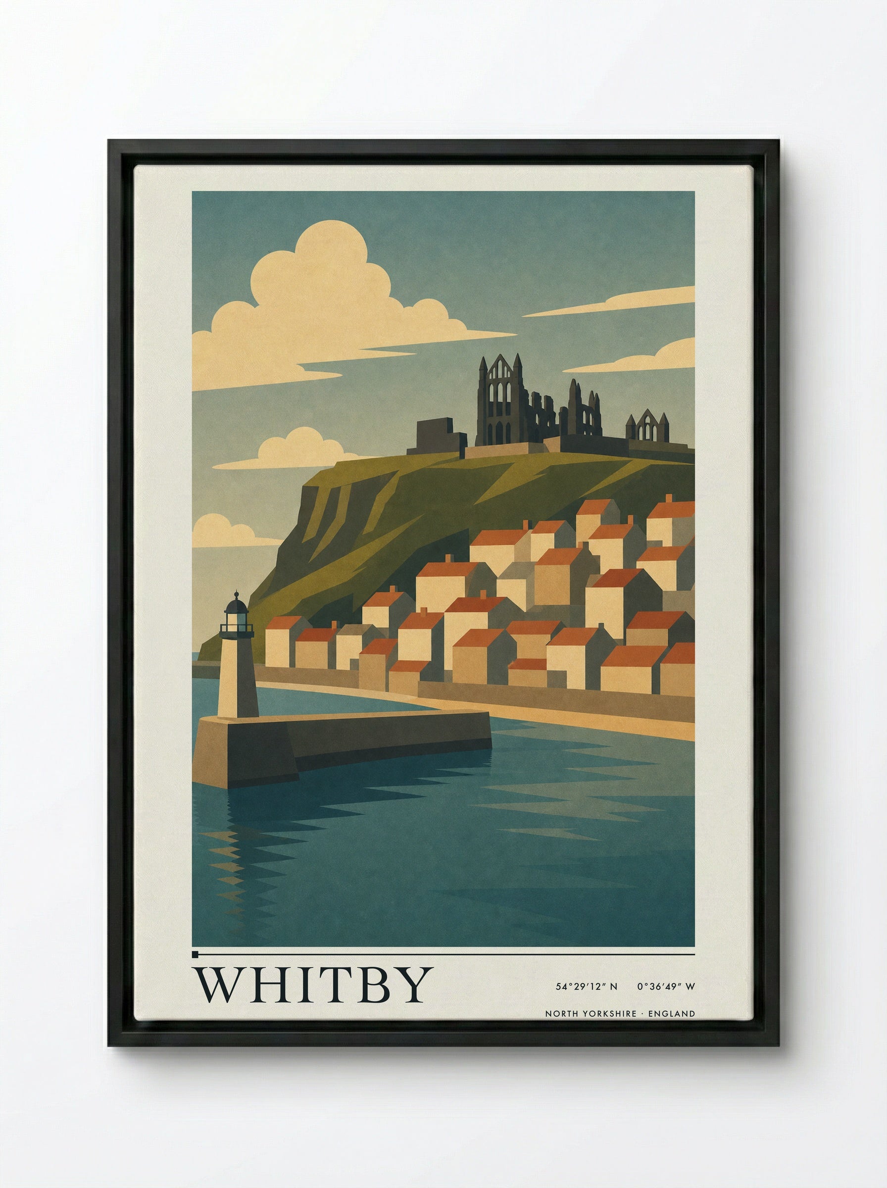 Whitby Yorkshire Travel Poster - Framed Canvas Black