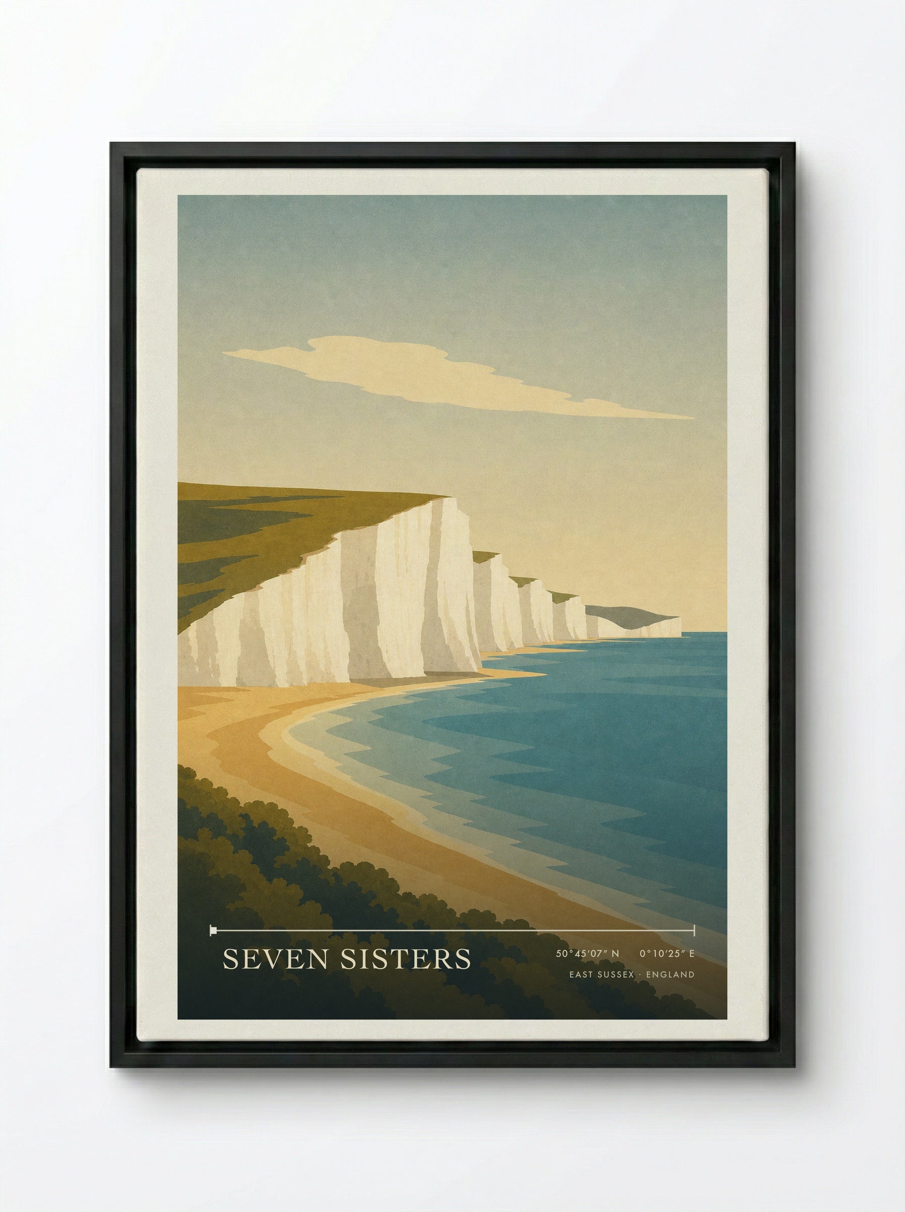Seven Sisters Travel Poster Artwork - Framed Canvas Black