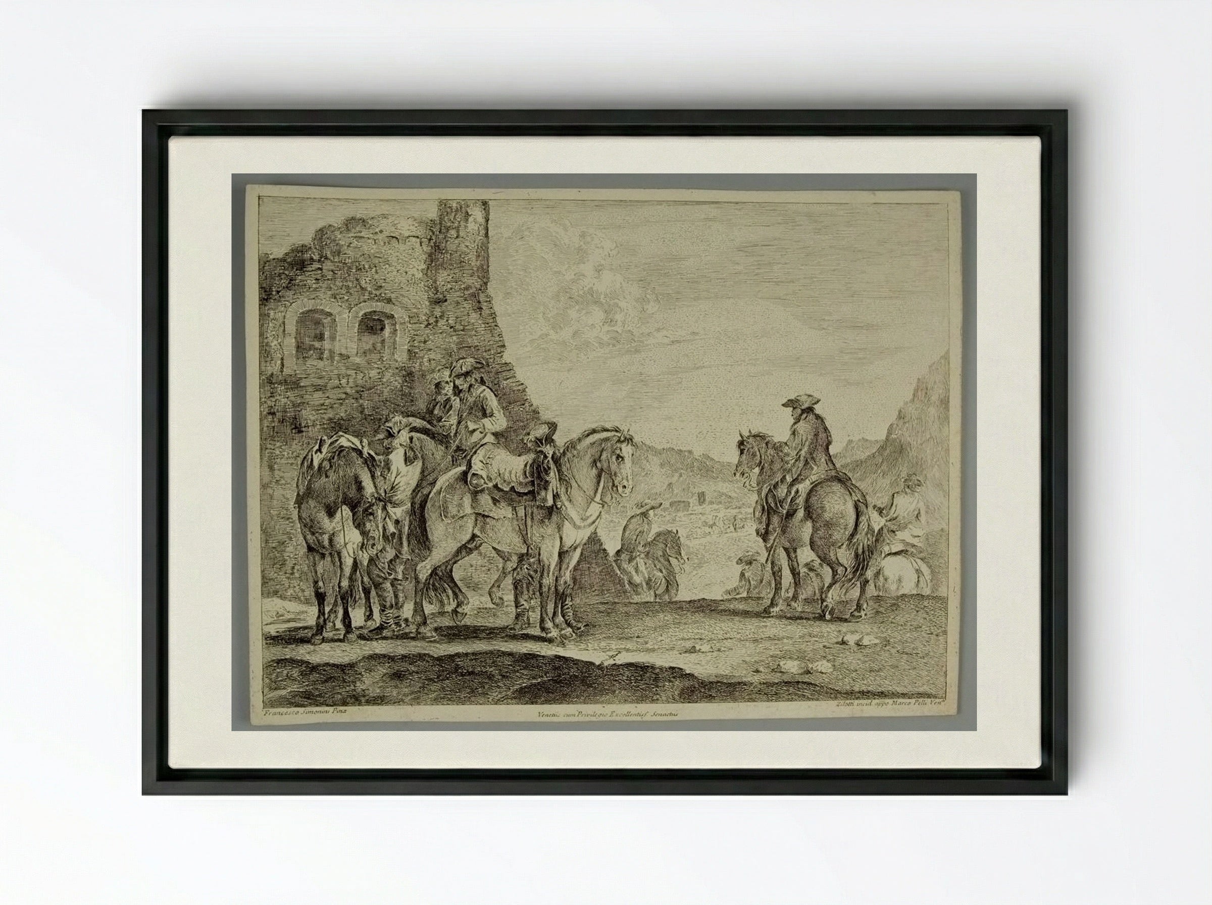 Horsemen Near a Ruin - Domenico Bernardo Zilotti - Framed Canvas Black