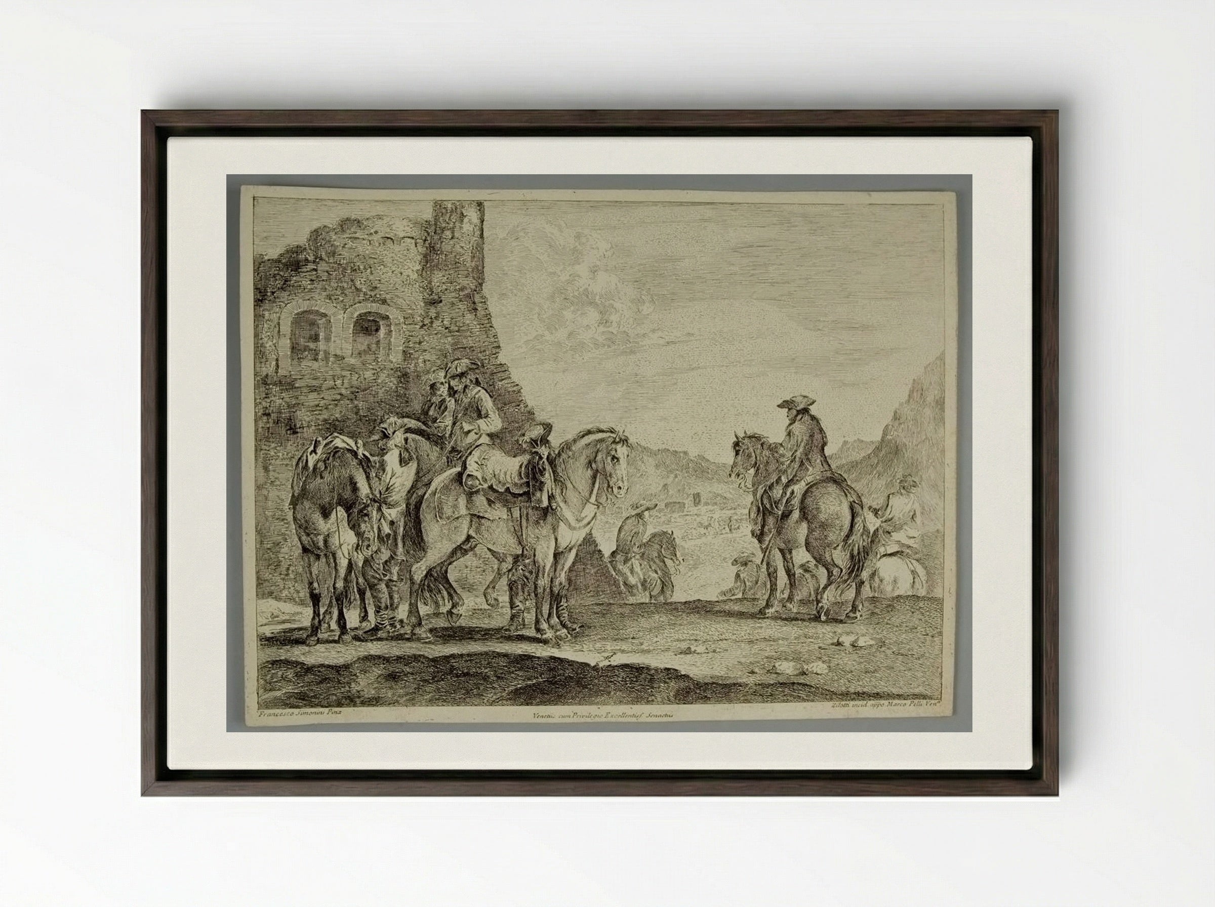 Horsemen Near a Ruin - Domenico Bernardo Zilotti - Framed Canvas Dark Wood