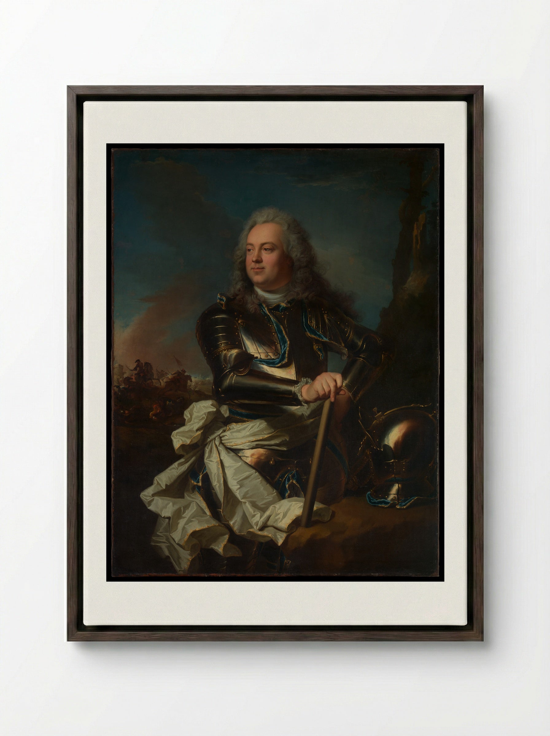 Portrait of a General Officer - Hyacinthe Rigaud - Framed Canvas Dark Wood