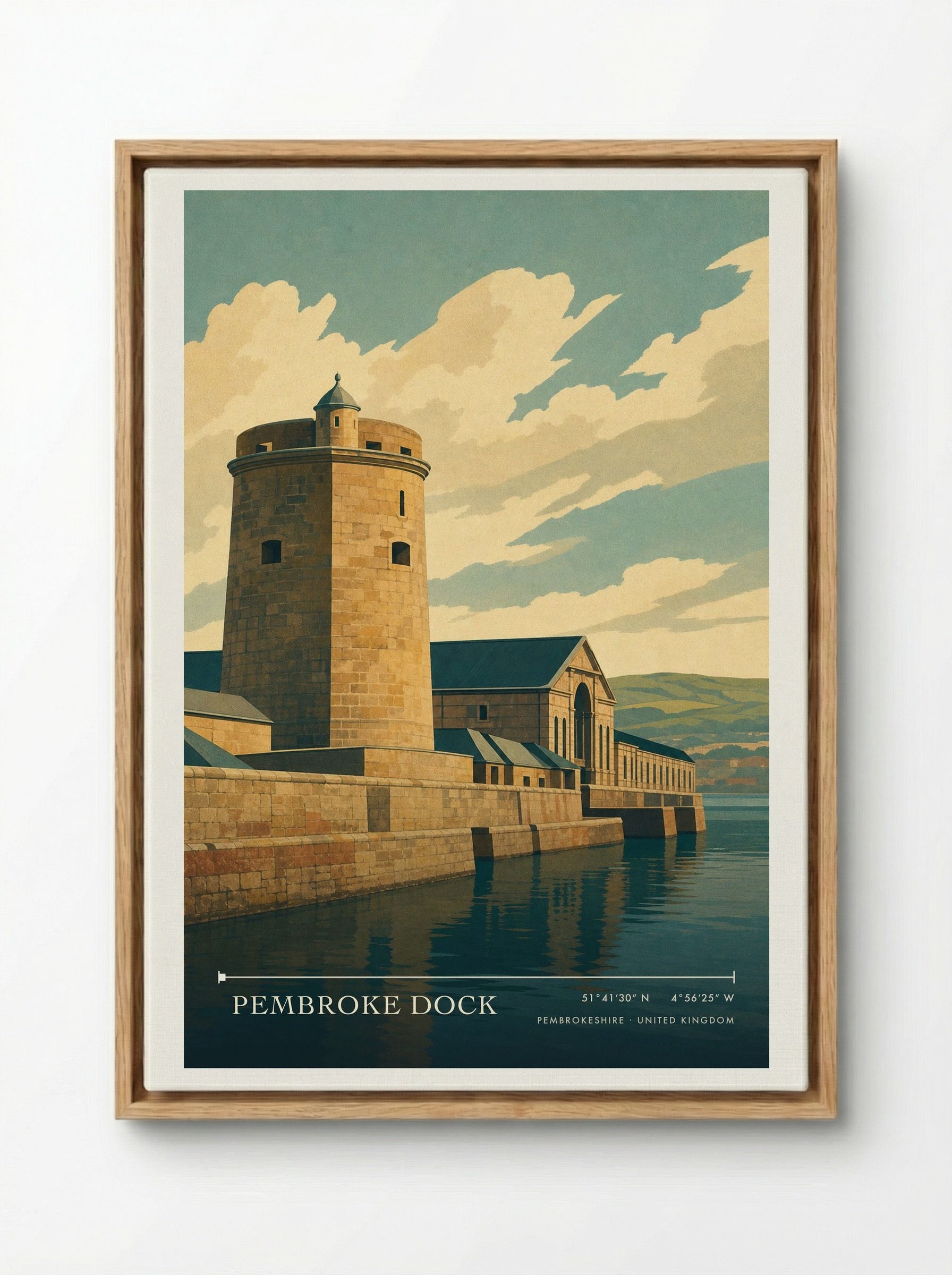 Pembroke Dock Pembrokeshire United Kingdom Travel Poster - Framed Canvas Wood