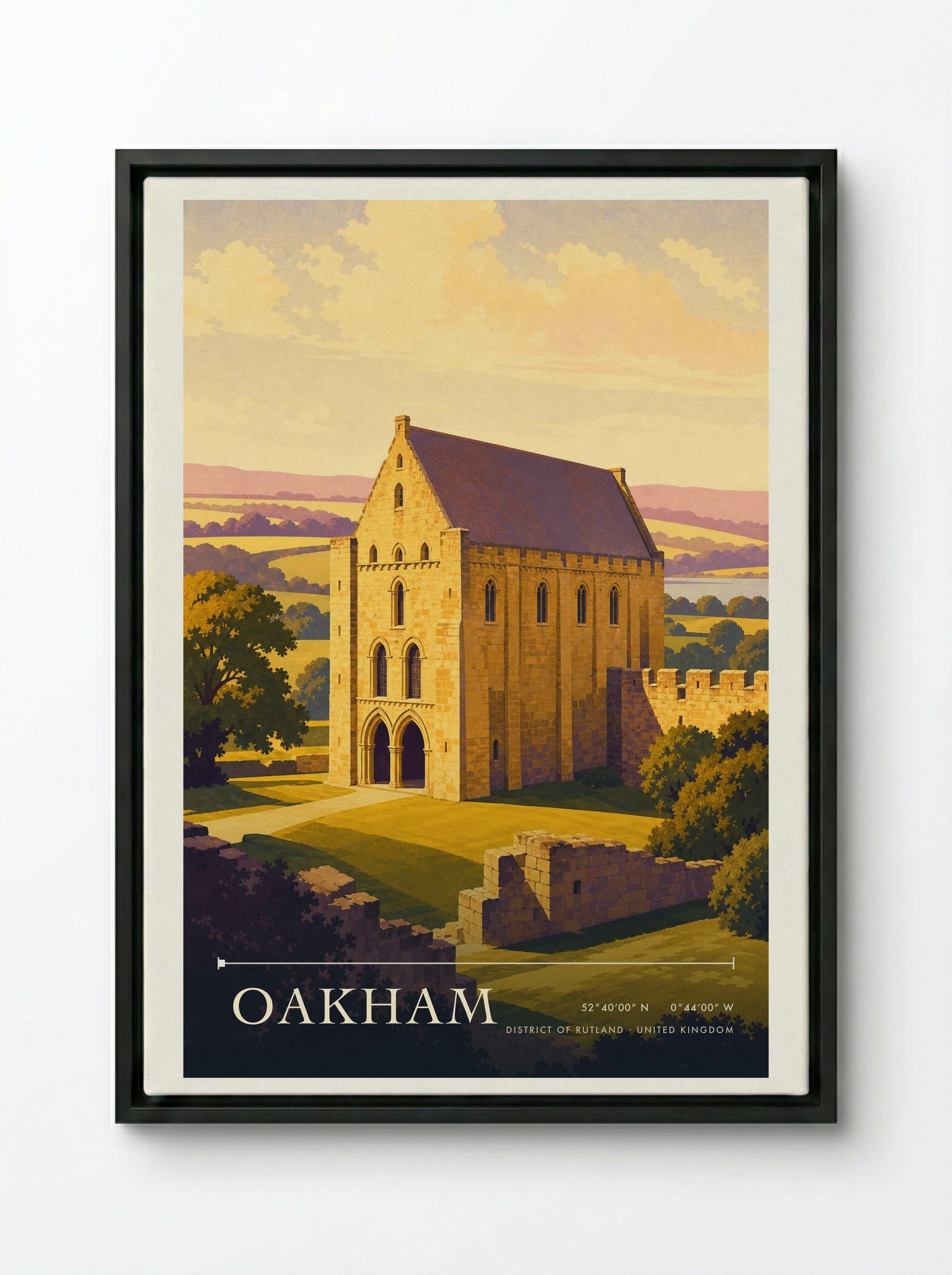 Oakham District of Rutland United Kingdom Travel Poster - Framed Canvas Black