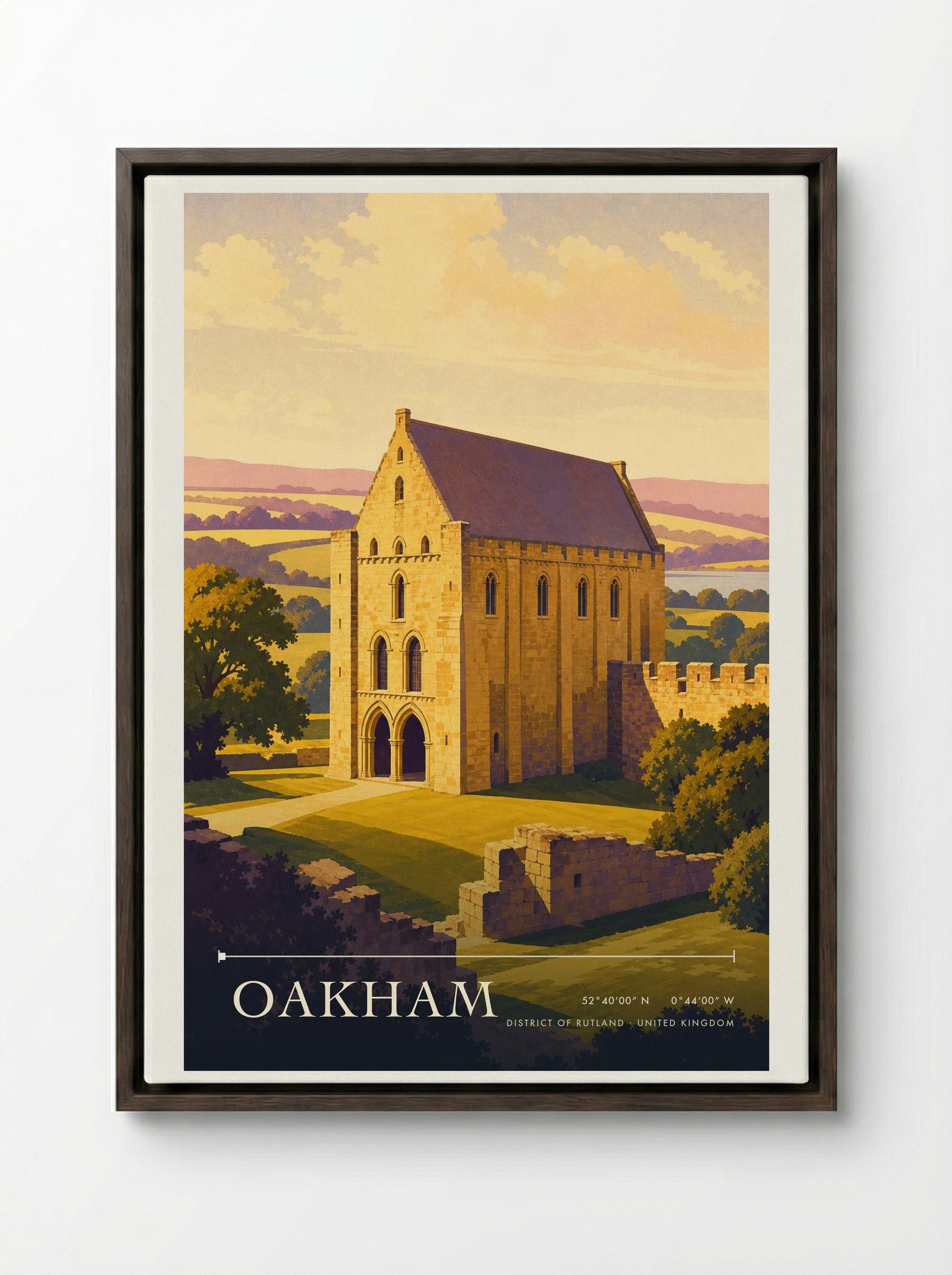 Oakham District of Rutland United Kingdom Travel Poster - Framed Canvas Dark Wood