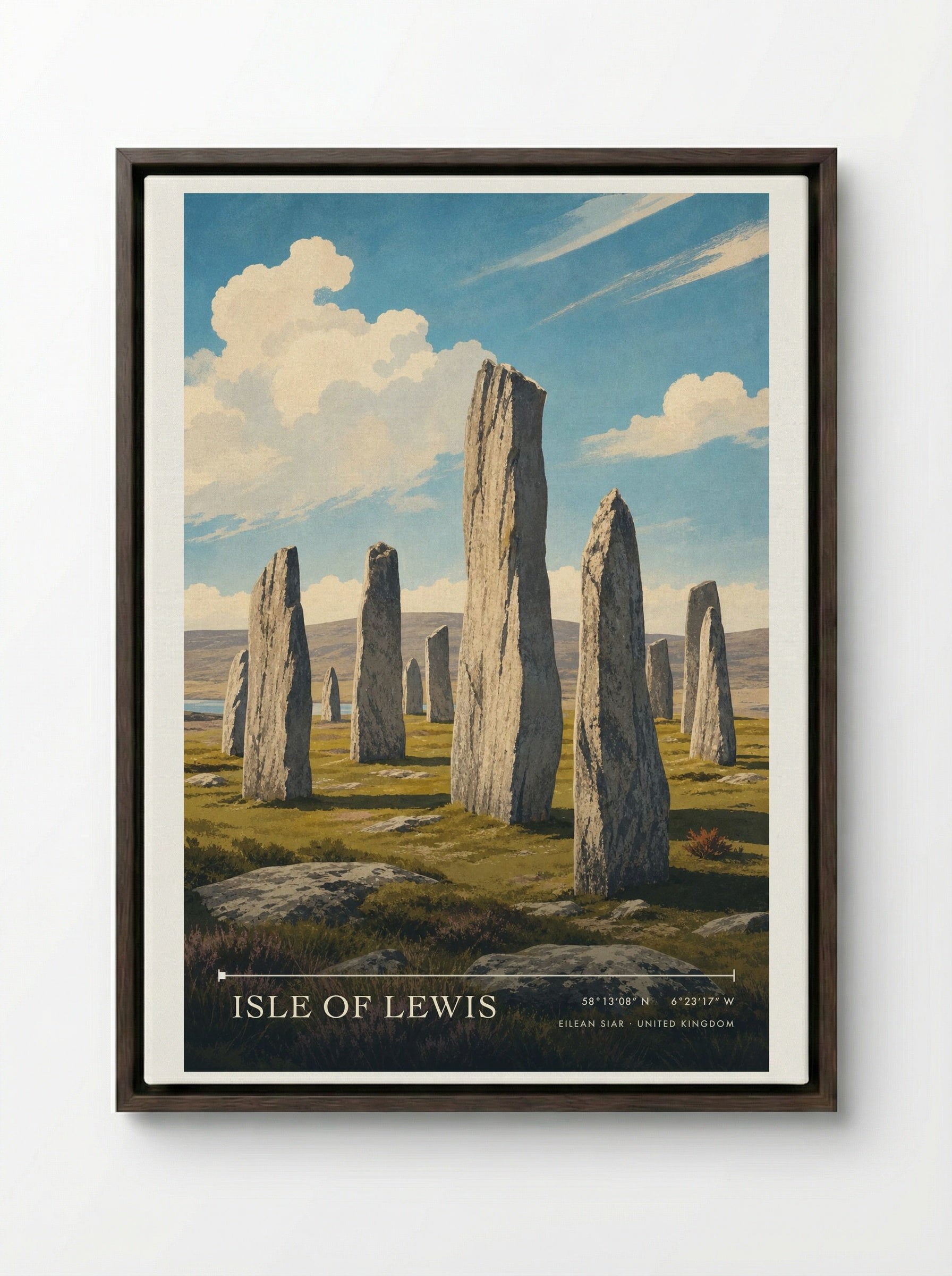 Isle of Lewis Eilean Siar United Kingdom Travel Poster - Framed Canvas Dark Wood
