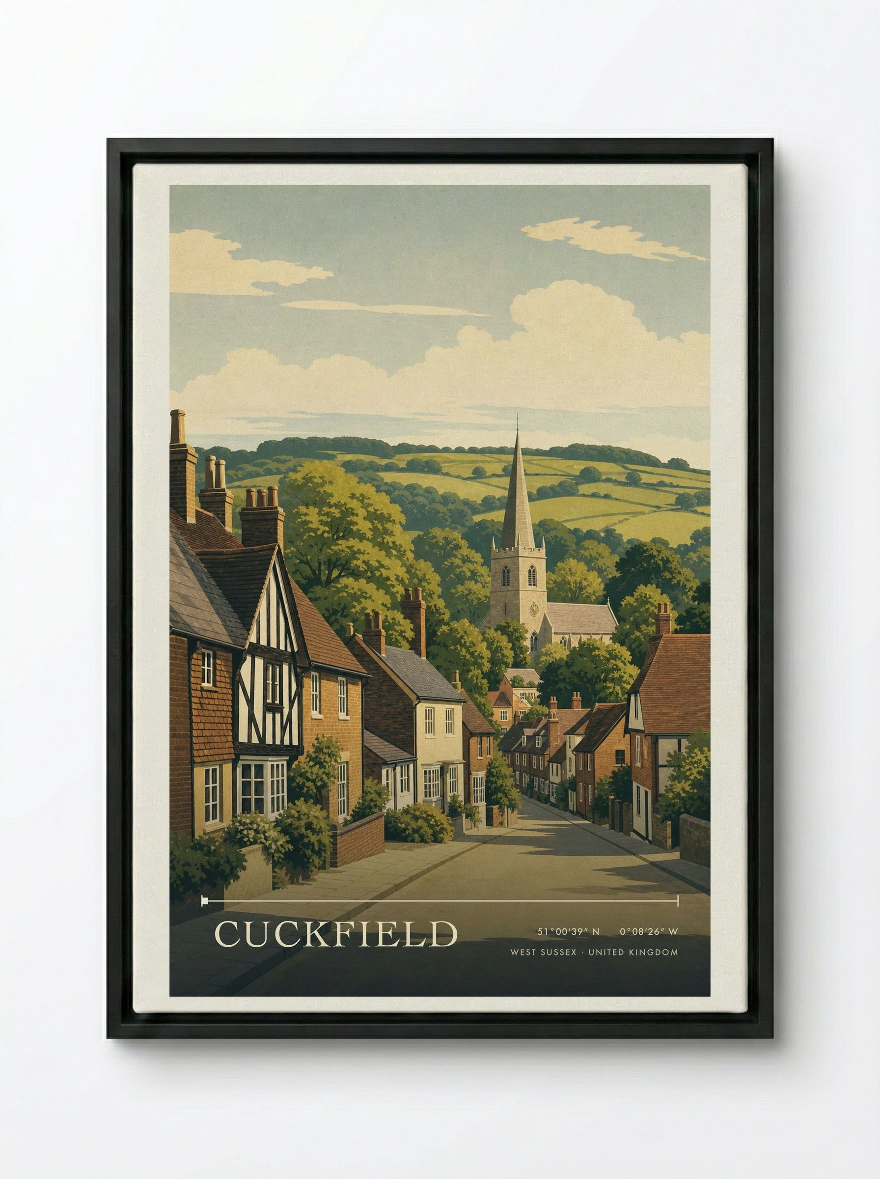 Cuckfield West Sussex United Kingdom Travel Poster - Framed Canvas Black