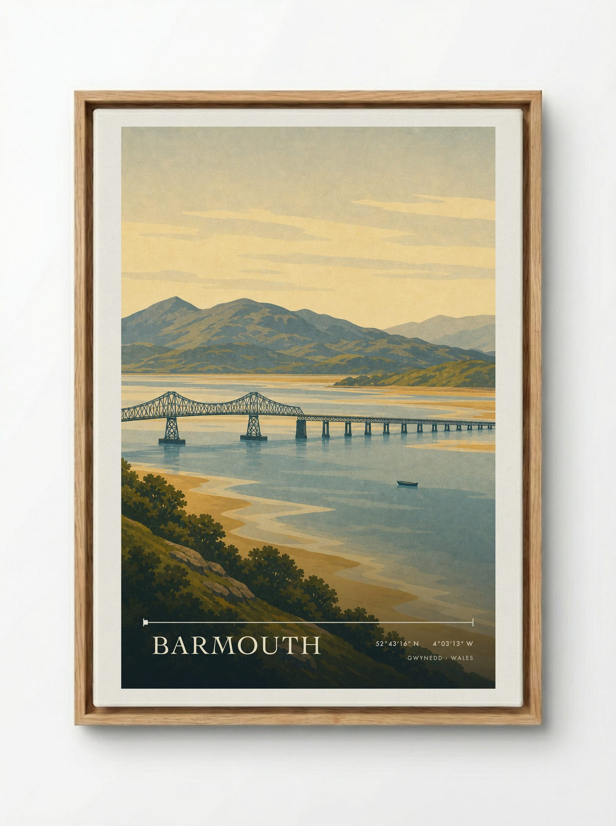 Barmouth Travel Poster Artwork - Framed Canvas Wood
