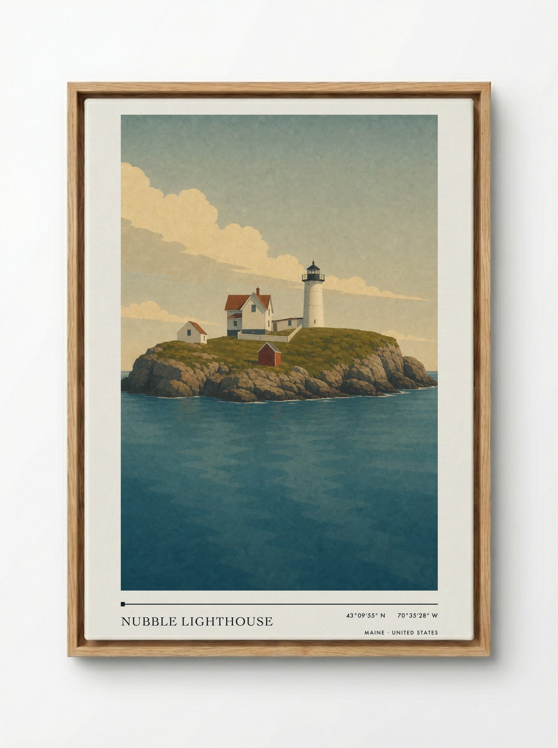 Nubble Lighthouse Travel Poster Artwork - Framed Canvas Wood