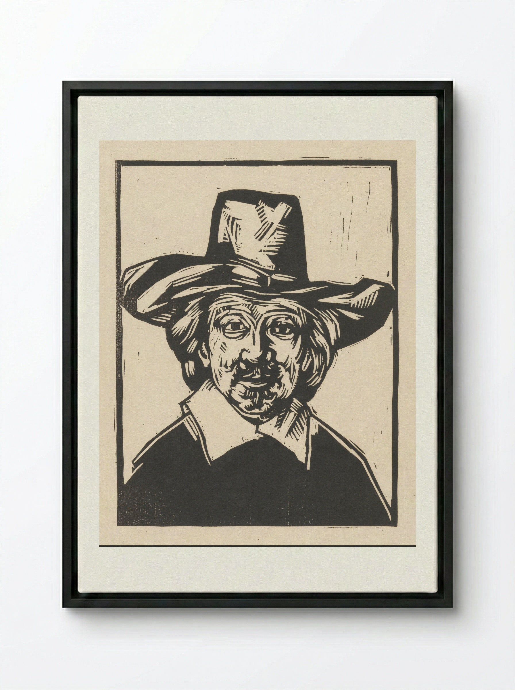 Man met hoed - Henri Jonas - Framed Canvas Black