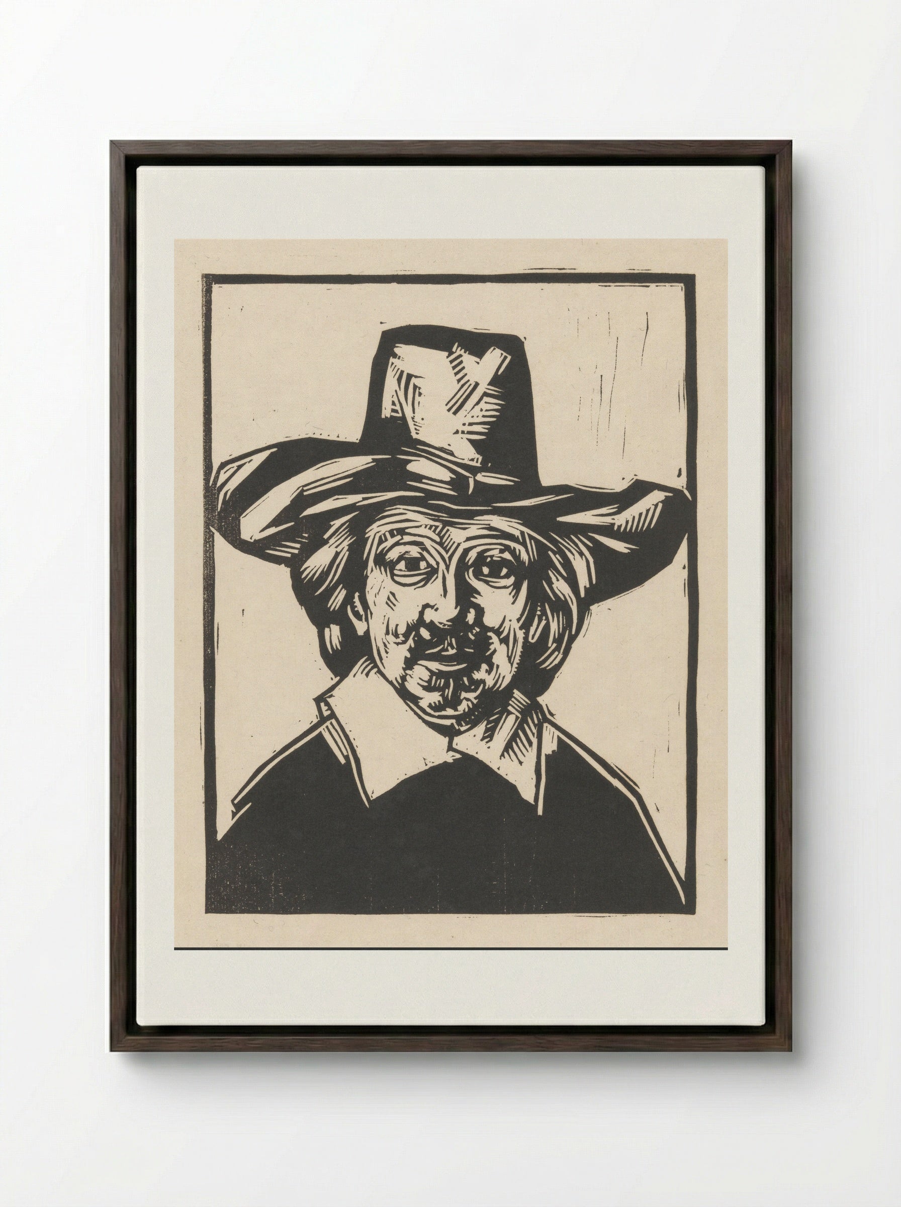 Man met hoed - Henri Jonas - Framed Canvas Dark Wood