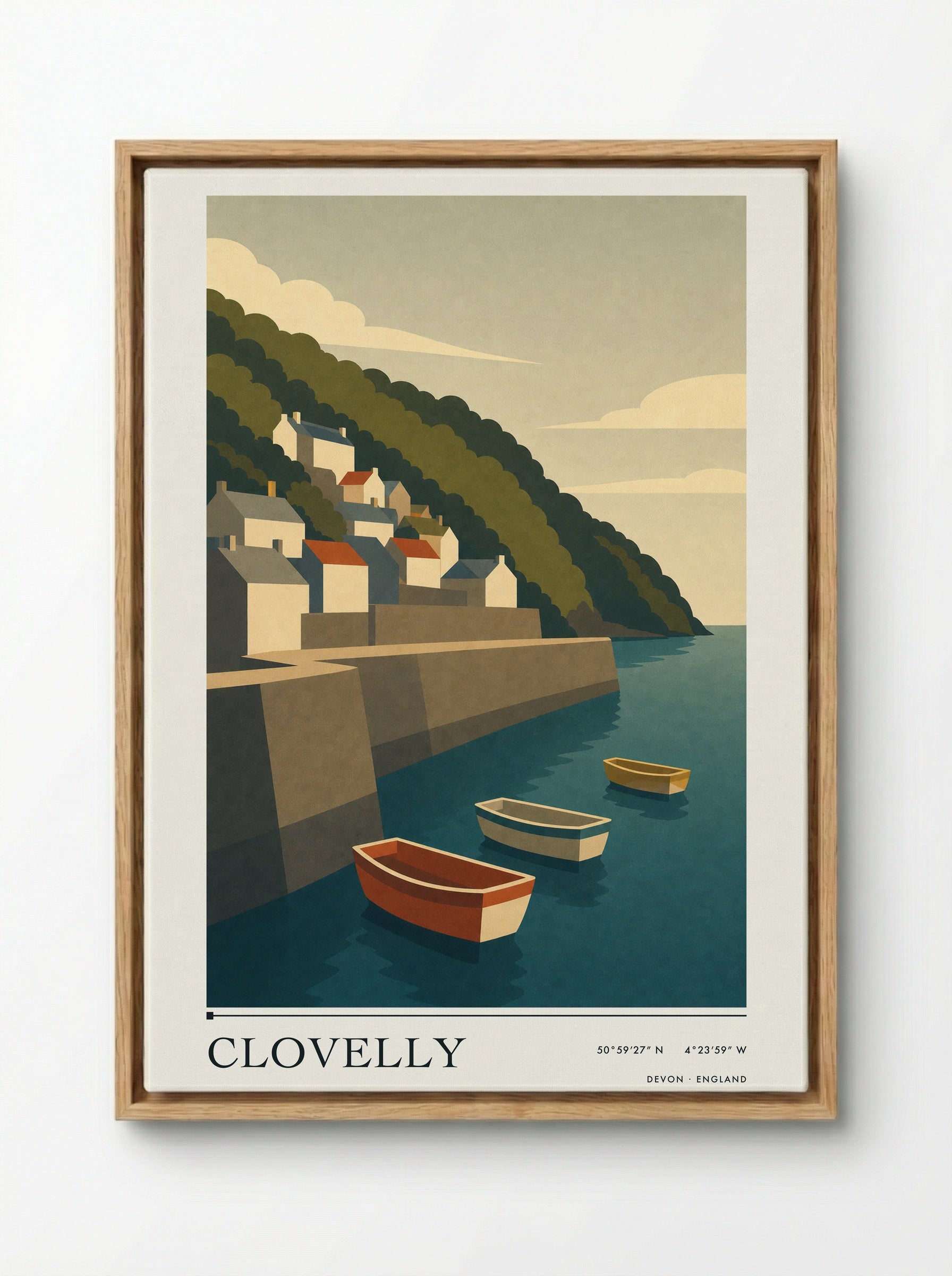 Clovelly Devon Travel Poster - Framed Canvas Wood