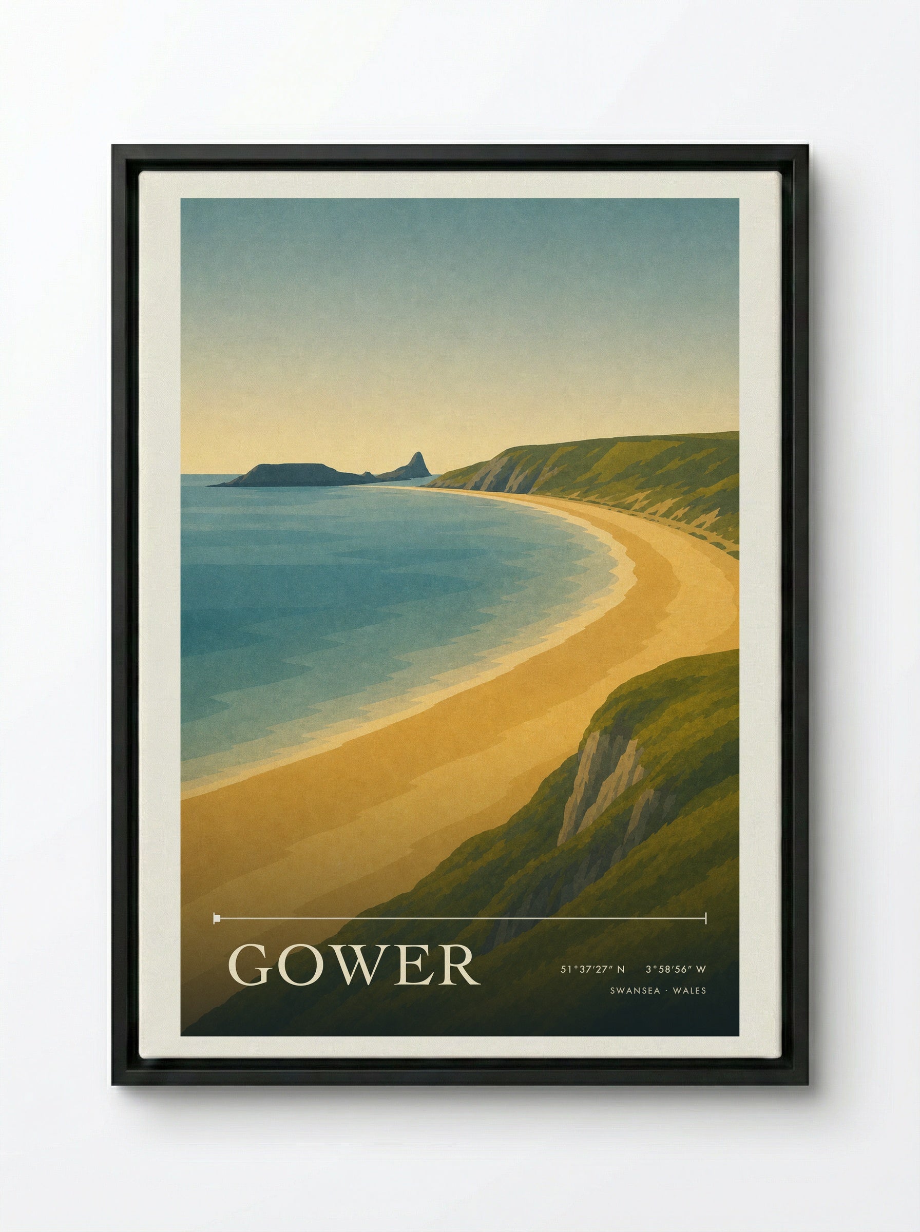 Gower Travel Poster - Framed Canvas Black