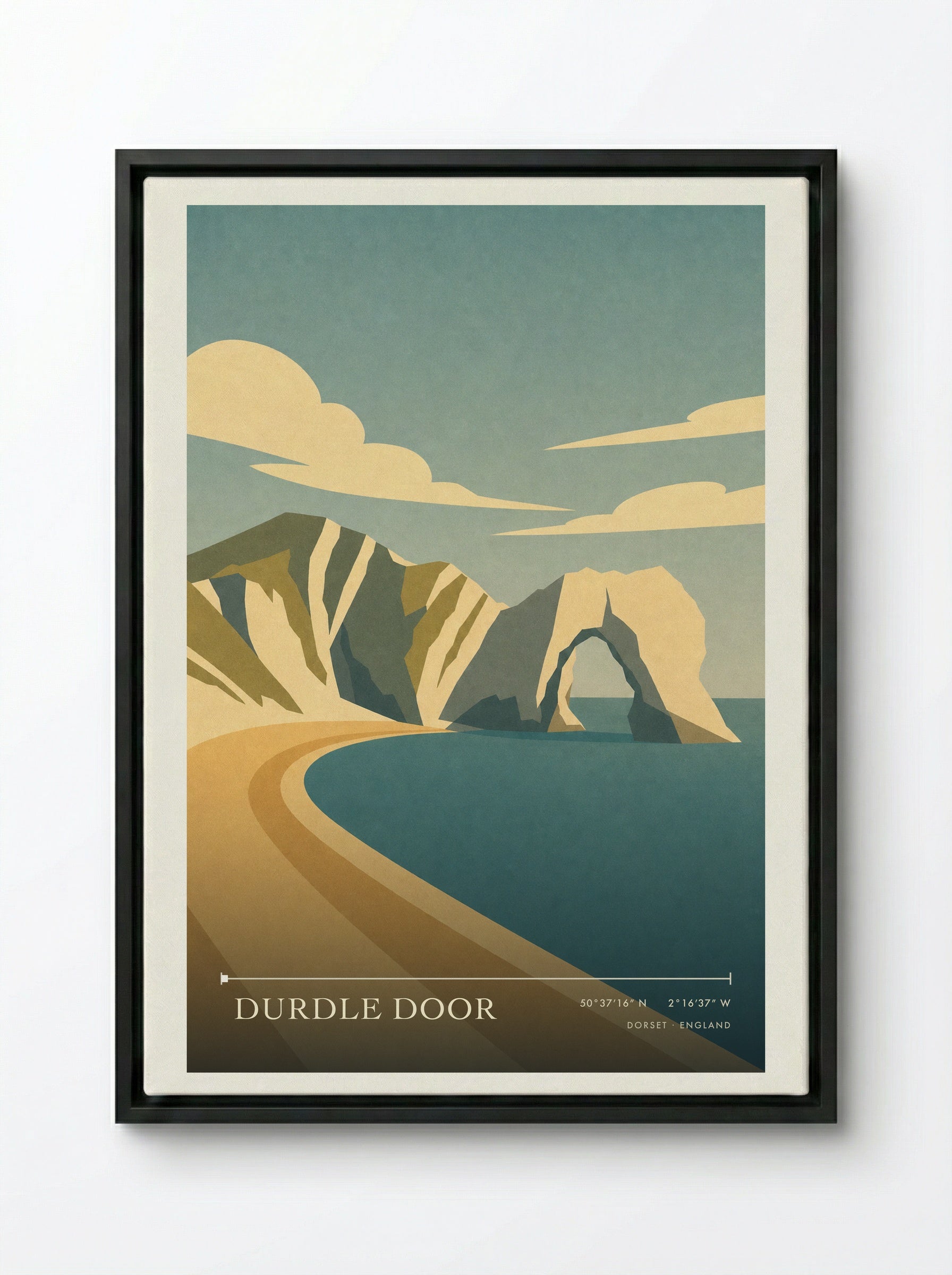 Durdle Door Dorset Travel Poster - Framed Canvas Black
