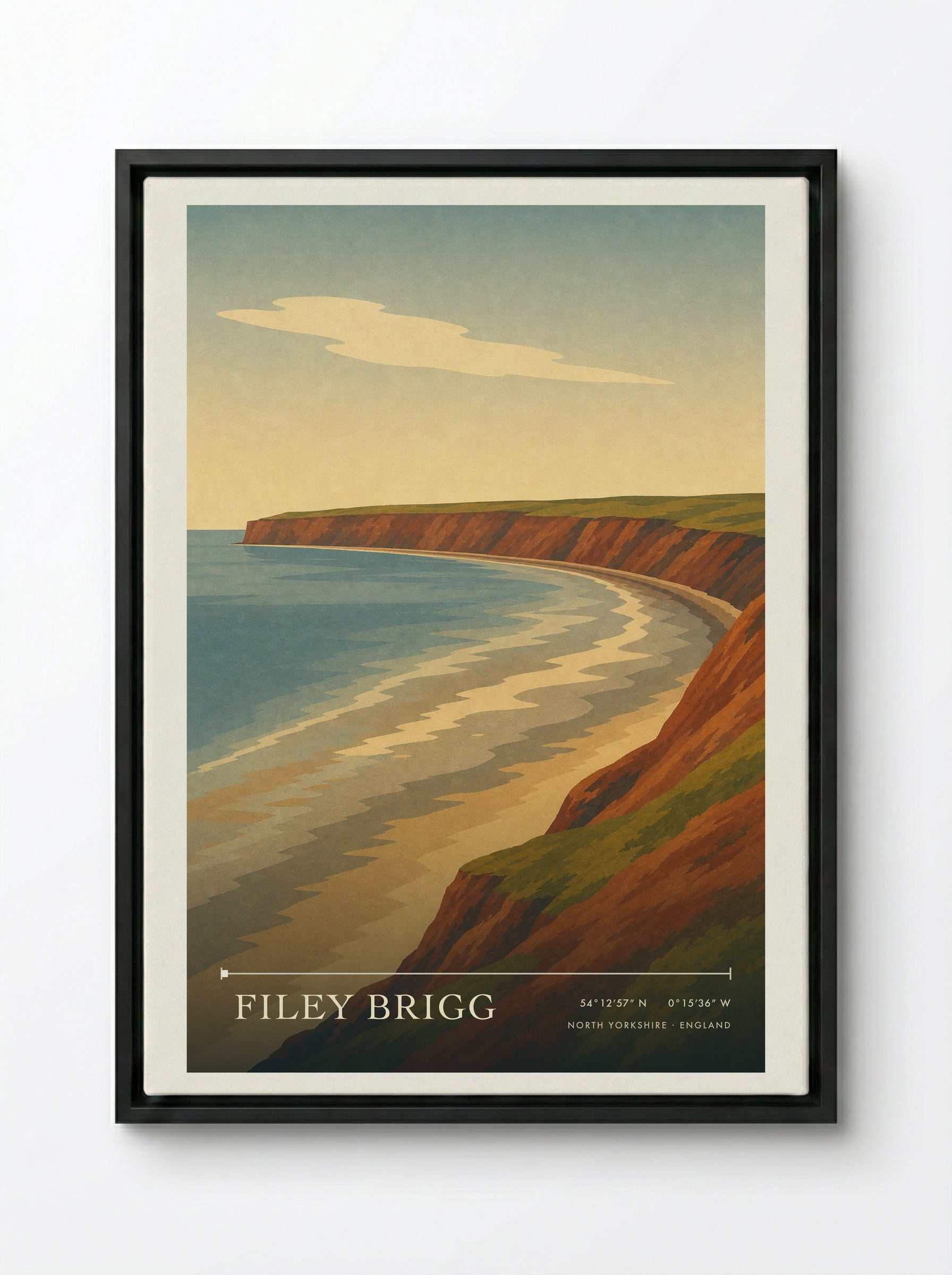 Filey Brigg Travel Poster Artwork - Framed Canvas Black