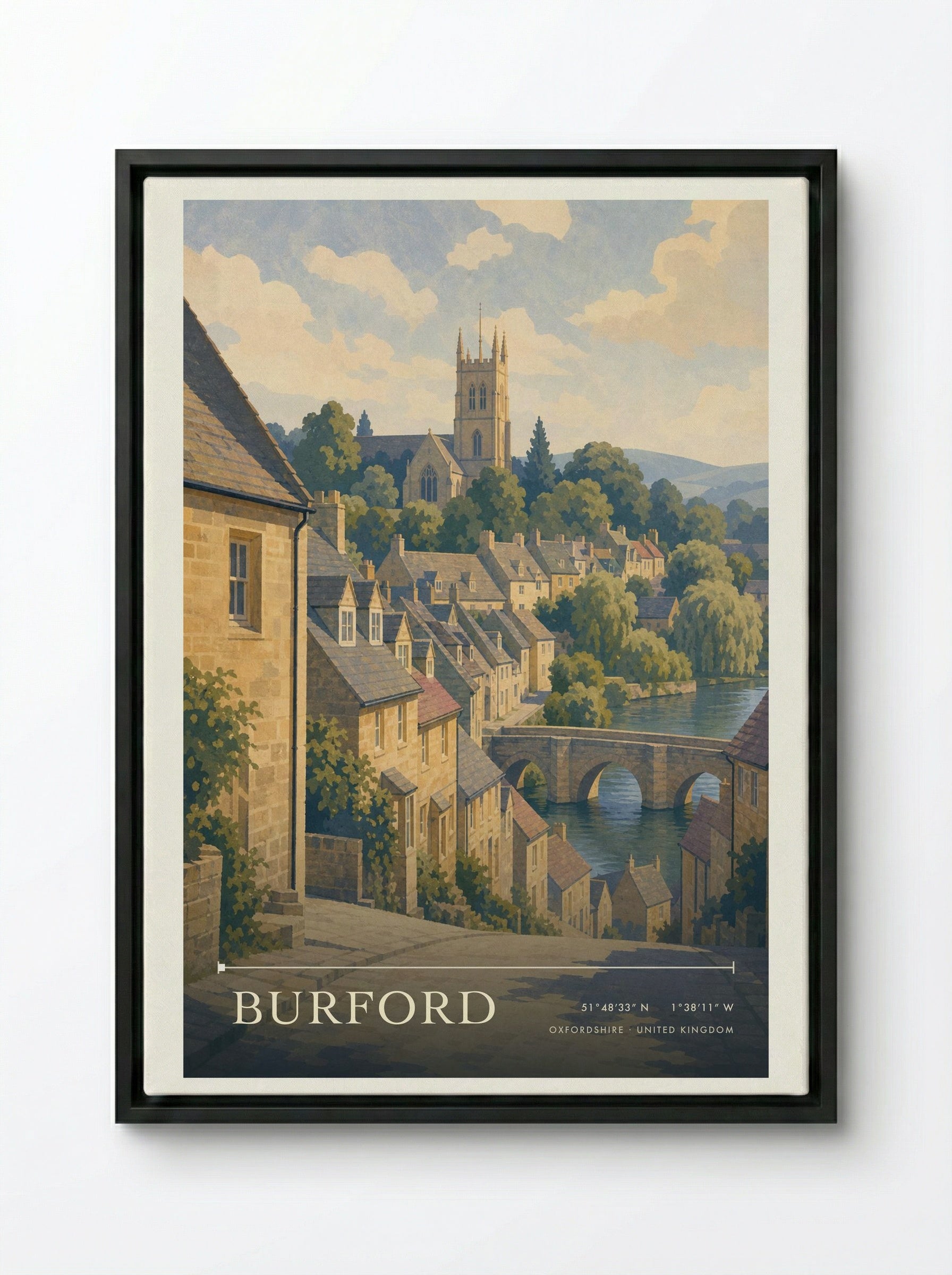 Burford Oxfordshire United Kingdom Travel Poster - Framed Canvas Black
