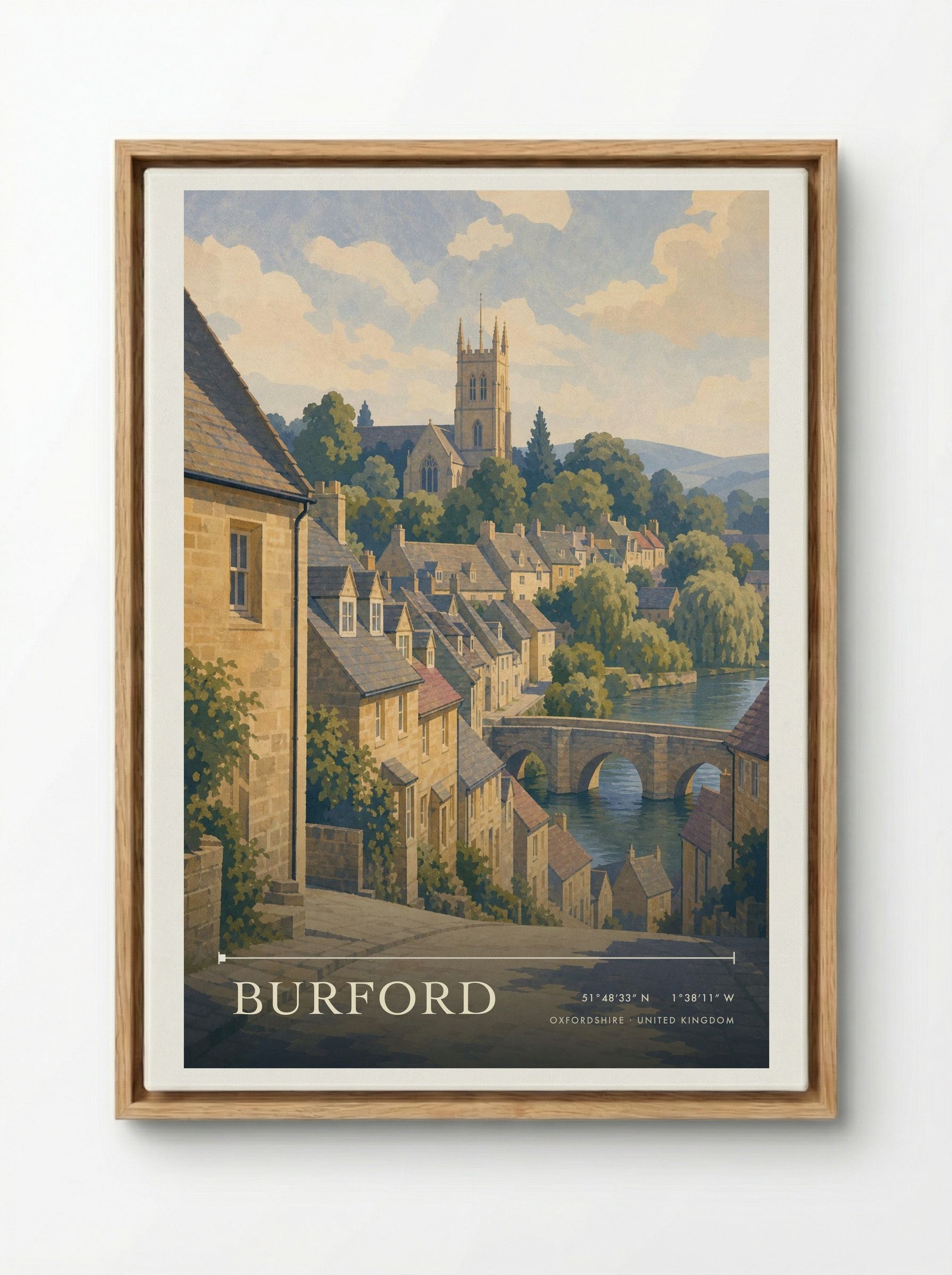 Burford Oxfordshire United Kingdom Travel Poster - Framed Canvas Wood