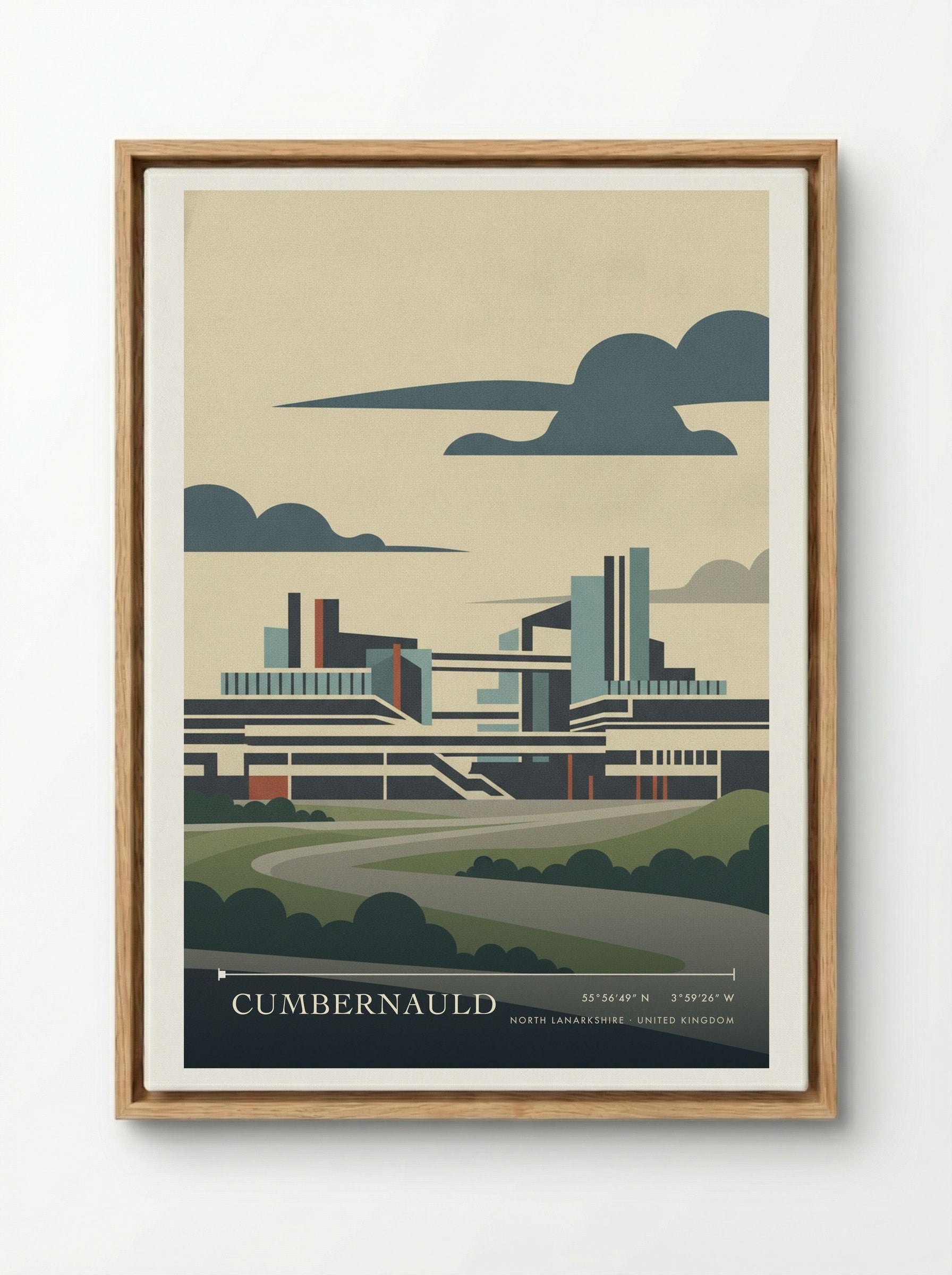 Cumbernauld North Lanarkshire United Kingdom Travel Poster - Framed Canvas Wood