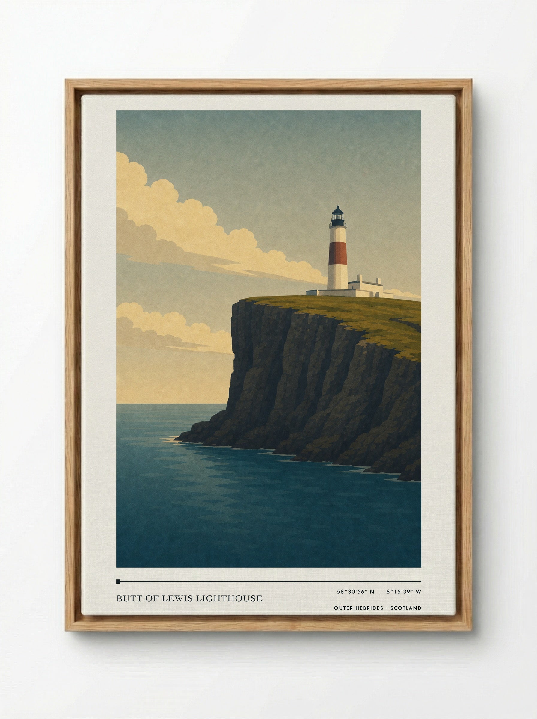 Butt of Lewis Lighthouse Travel Poster Artwork - Framed Canvas Wood