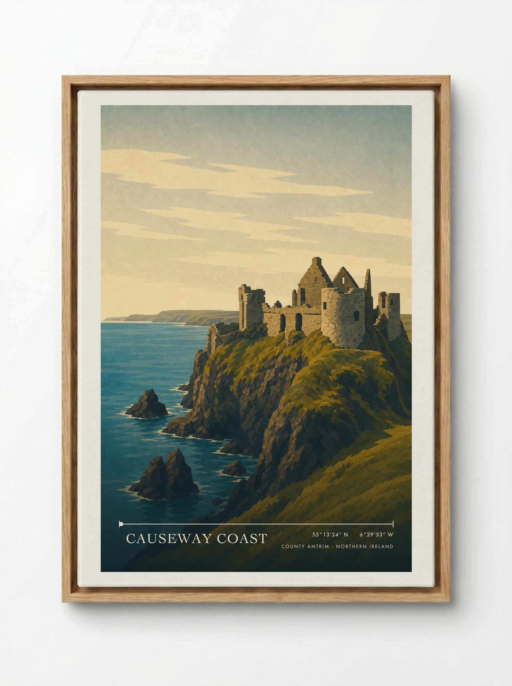 Causeway Coast Travel Poster Artwork - Framed Canvas Wood