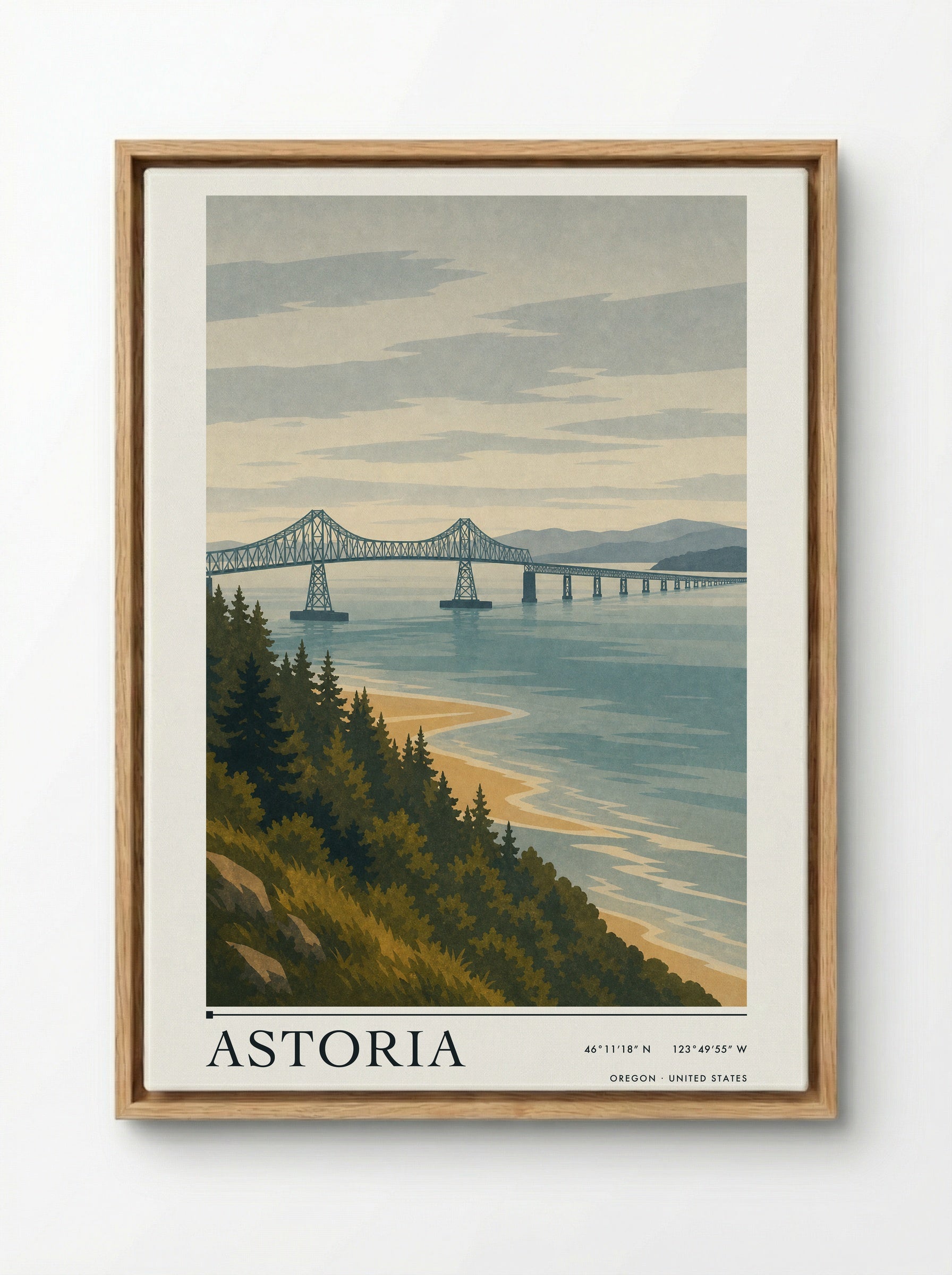 Astoria Travel Poster Artwork - Framed Canvas Wood