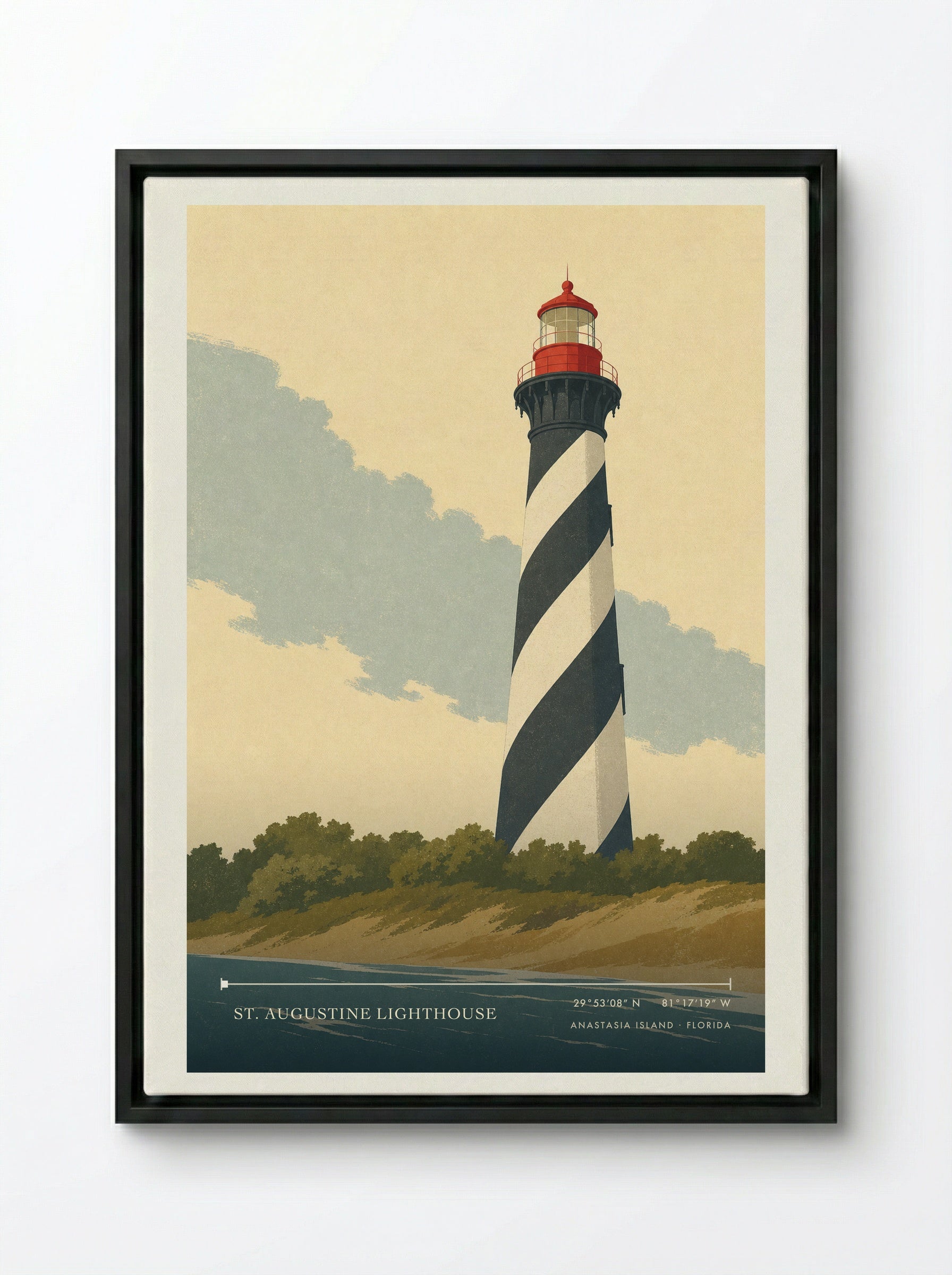St. Augustine Lighthouse Travel Poster Artwork - Framed Canvas Black