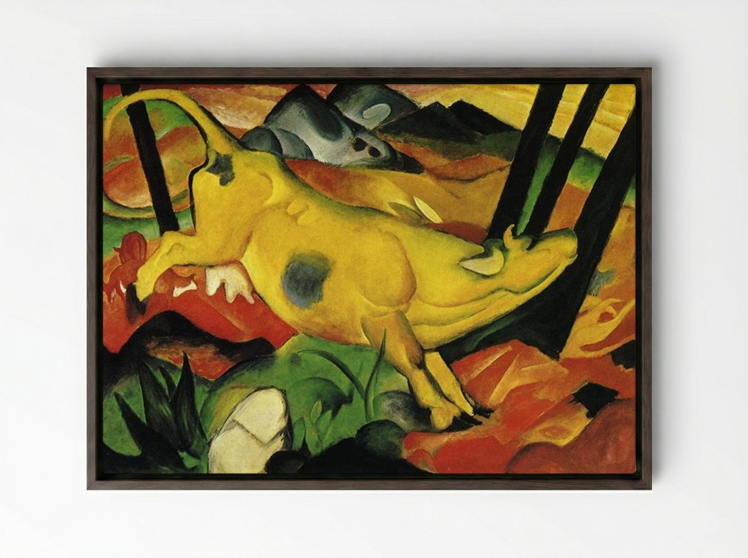 The Yellow Cow - Franz Marc - Framed Canvas Dark Wood