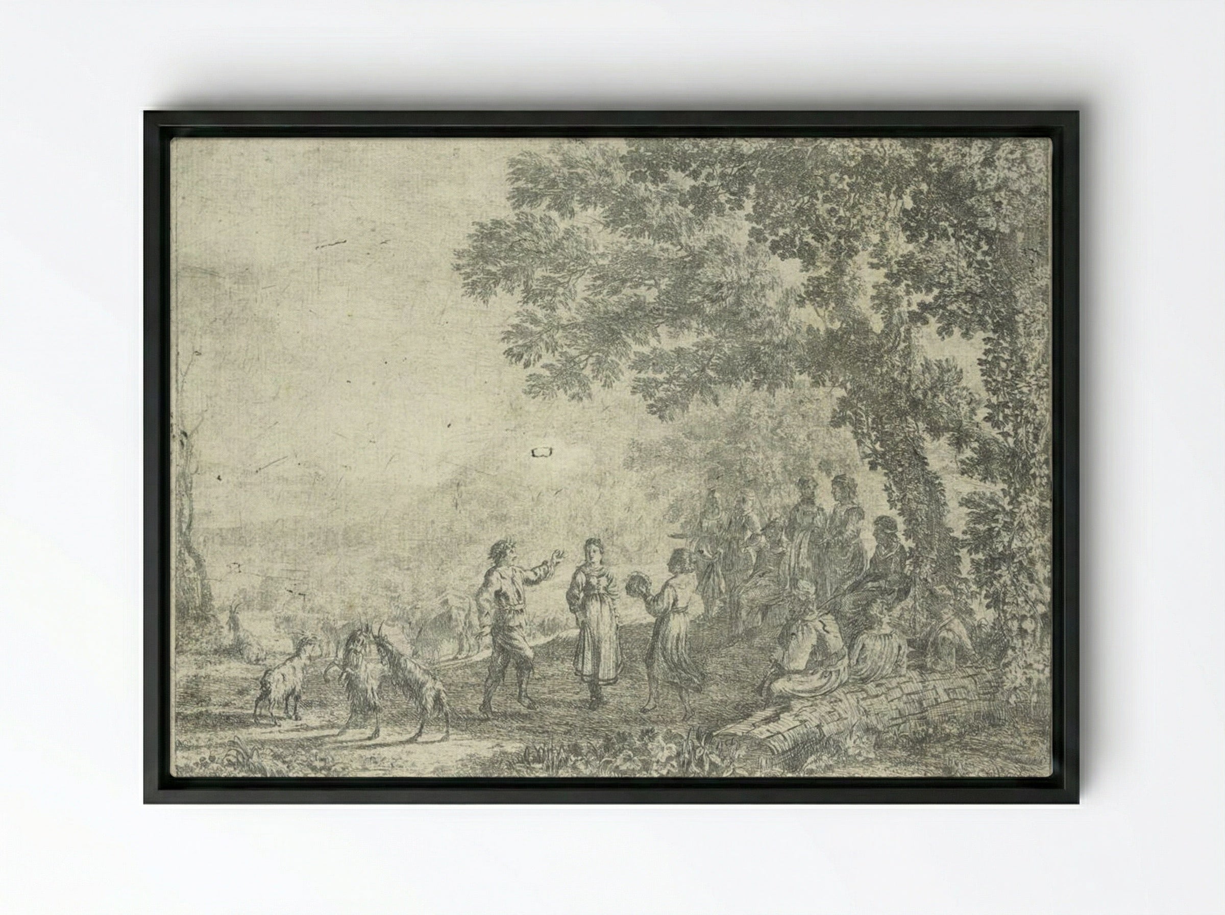 Landscape with a Country Dance, large plate - Claude Lorrain - Framed Canvas Black