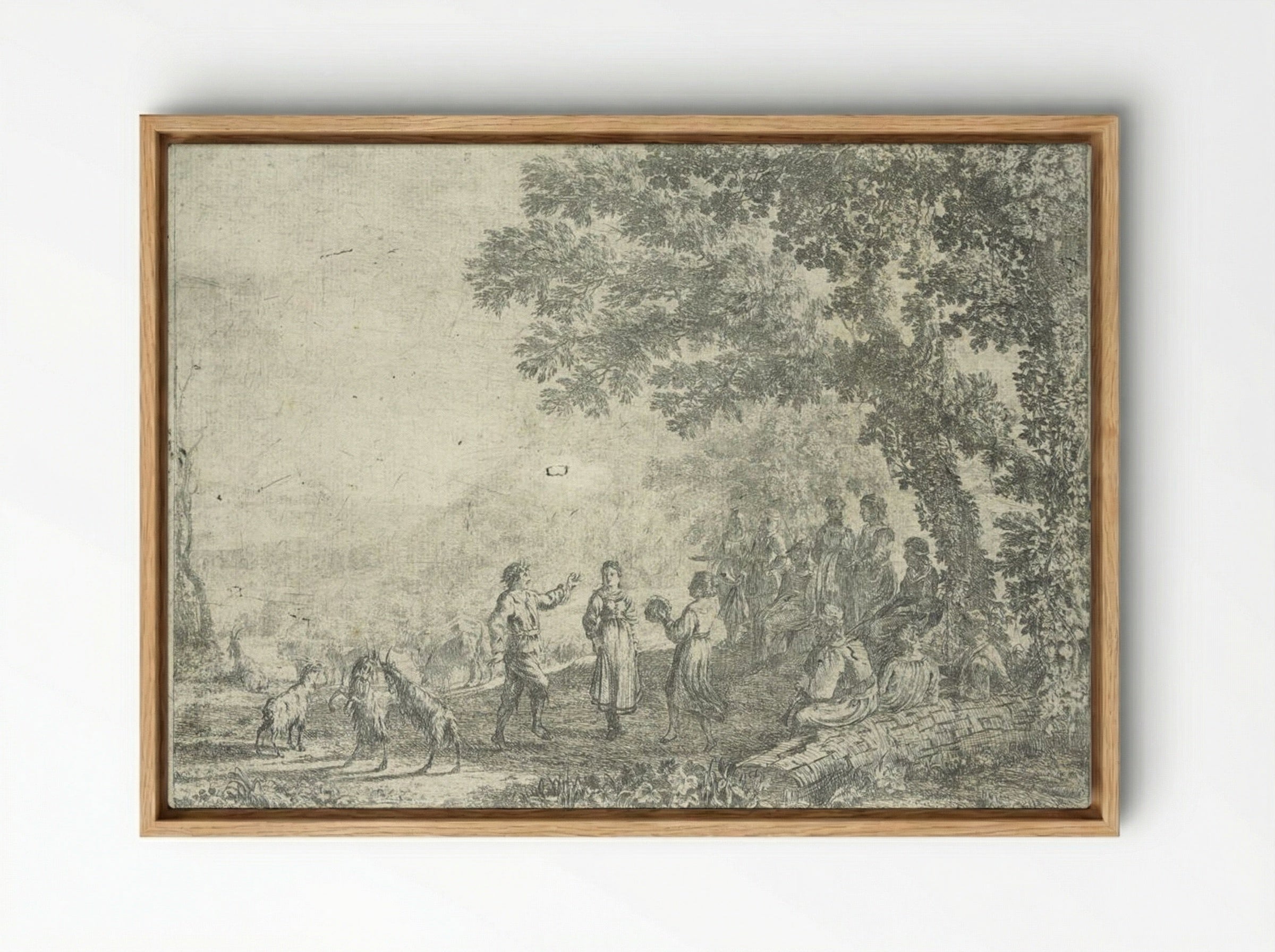 Landscape with a Country Dance, large plate - Claude Lorrain - Framed Canvas Wood