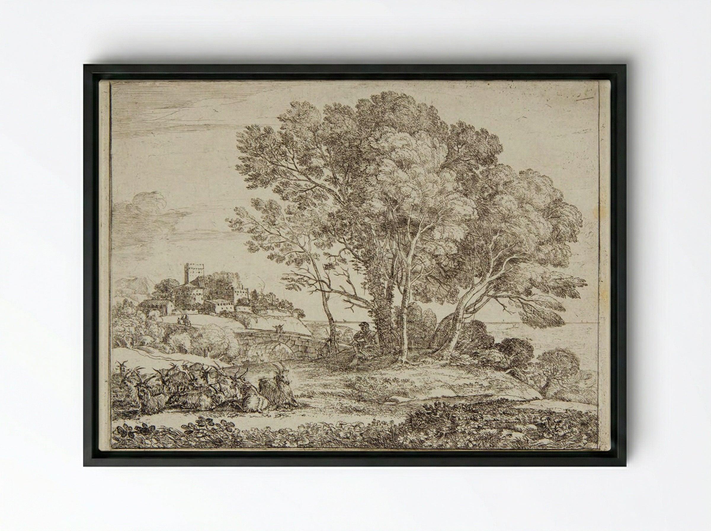 The Goatherd - Claude Lorrain - Framed Canvas Black