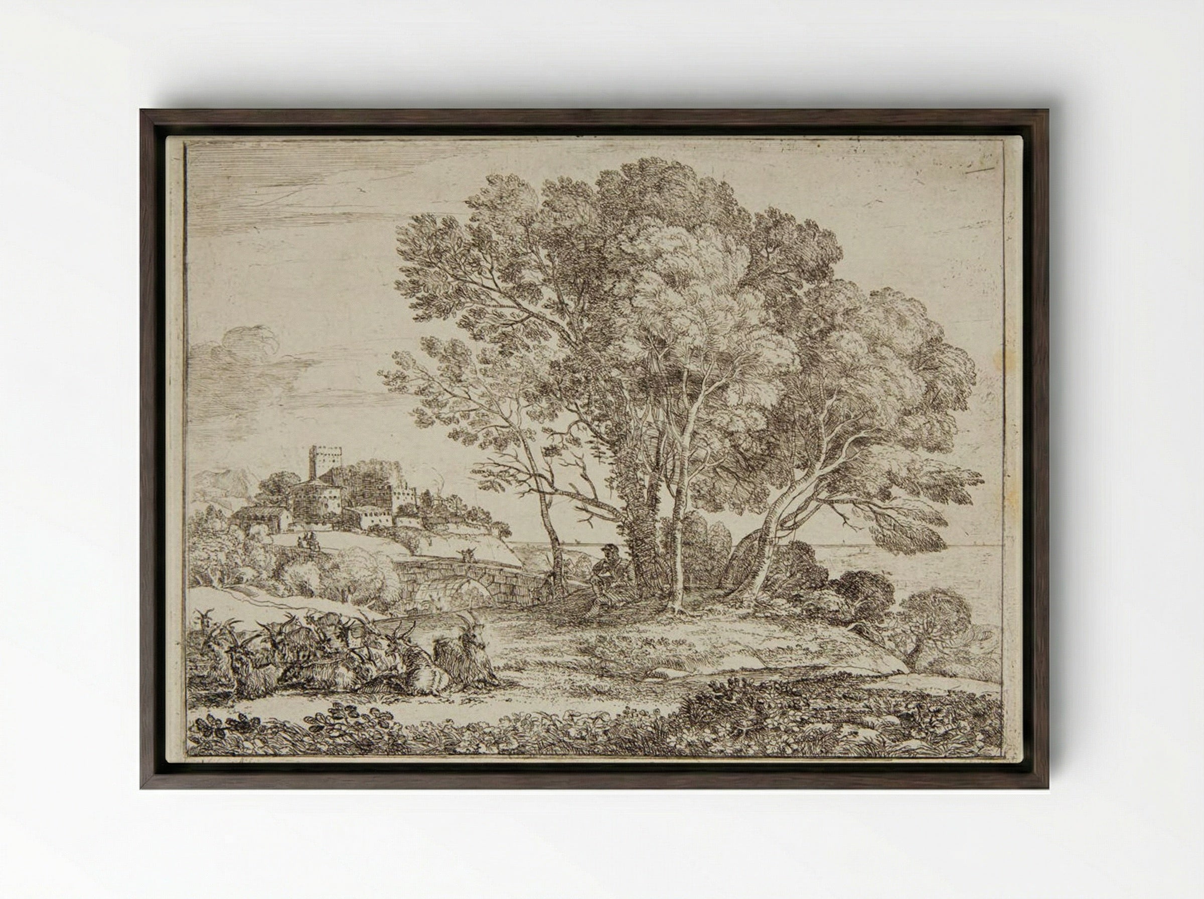The Goatherd - Claude Lorrain - Framed Canvas Dark Wood