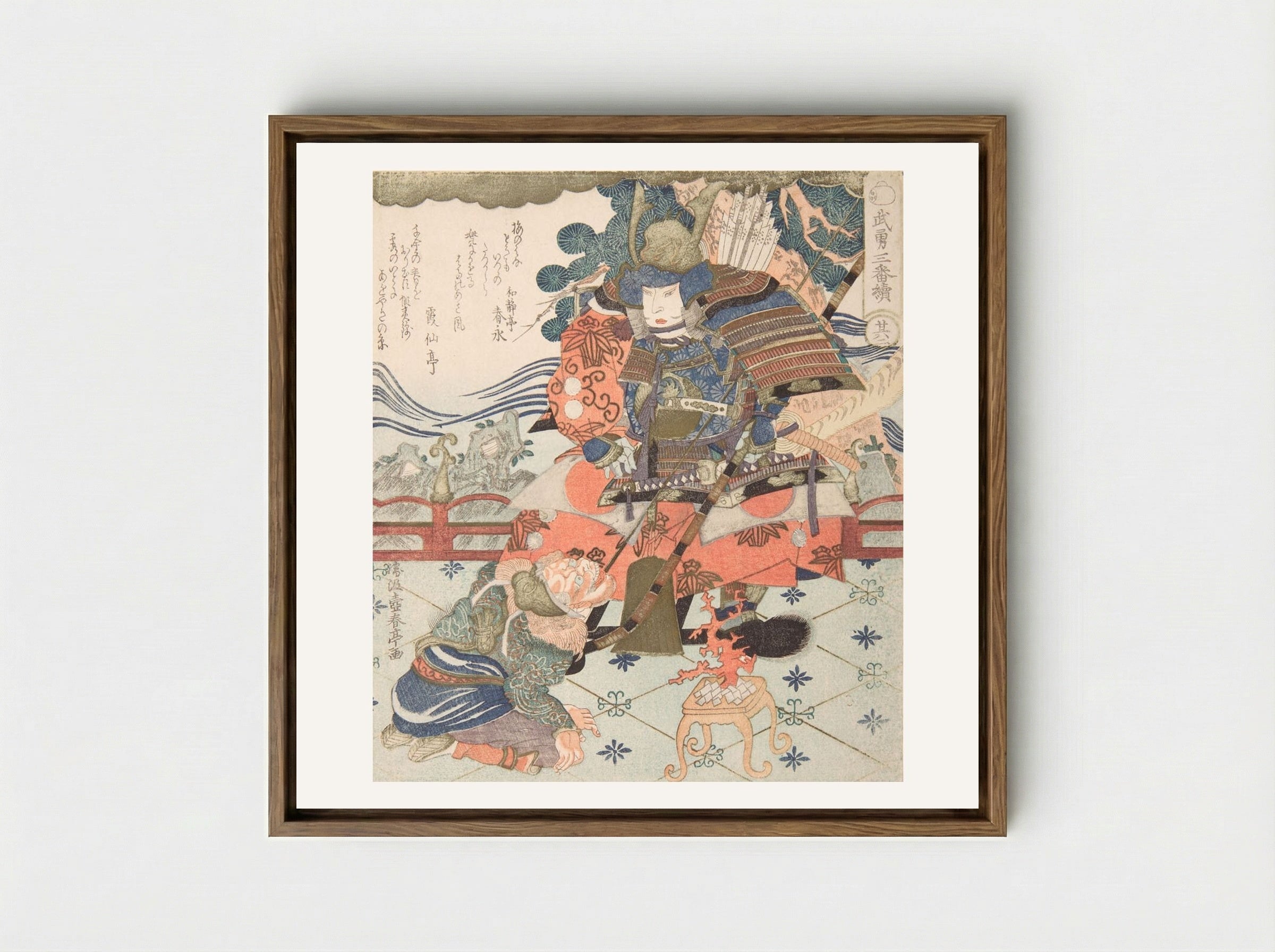 Tametomo and Messenger, from the series Three Great Warriors - Katsukawa Shuntei - Framed Canvas Wood