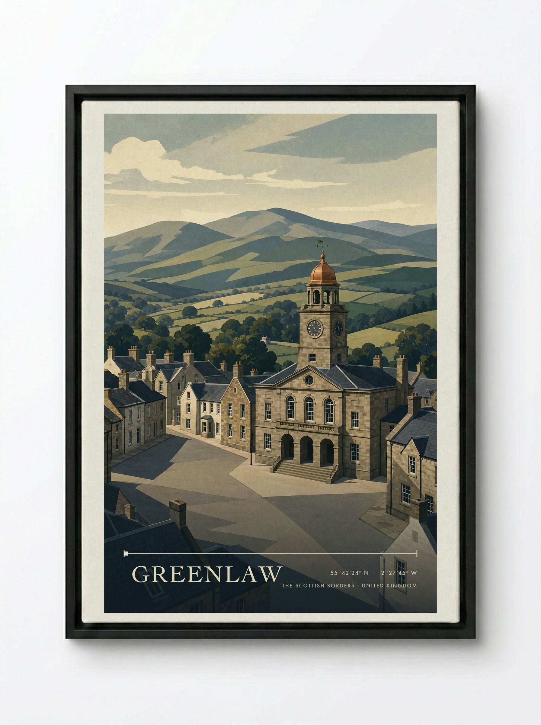 Greenlaw The Scottish Borders United Kingdom Travel Poster - Framed Canvas Black