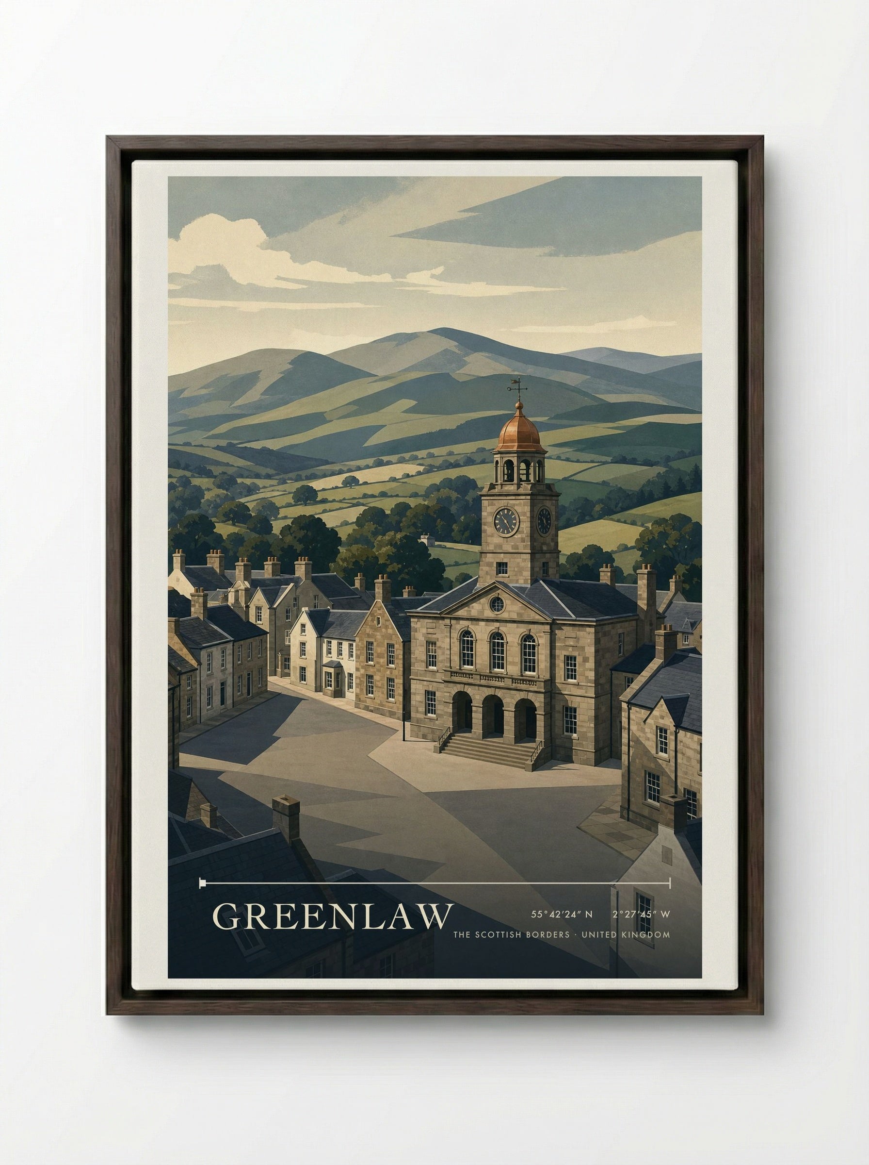 Greenlaw The Scottish Borders United Kingdom Travel Poster - Framed Canvas Dark Wood
