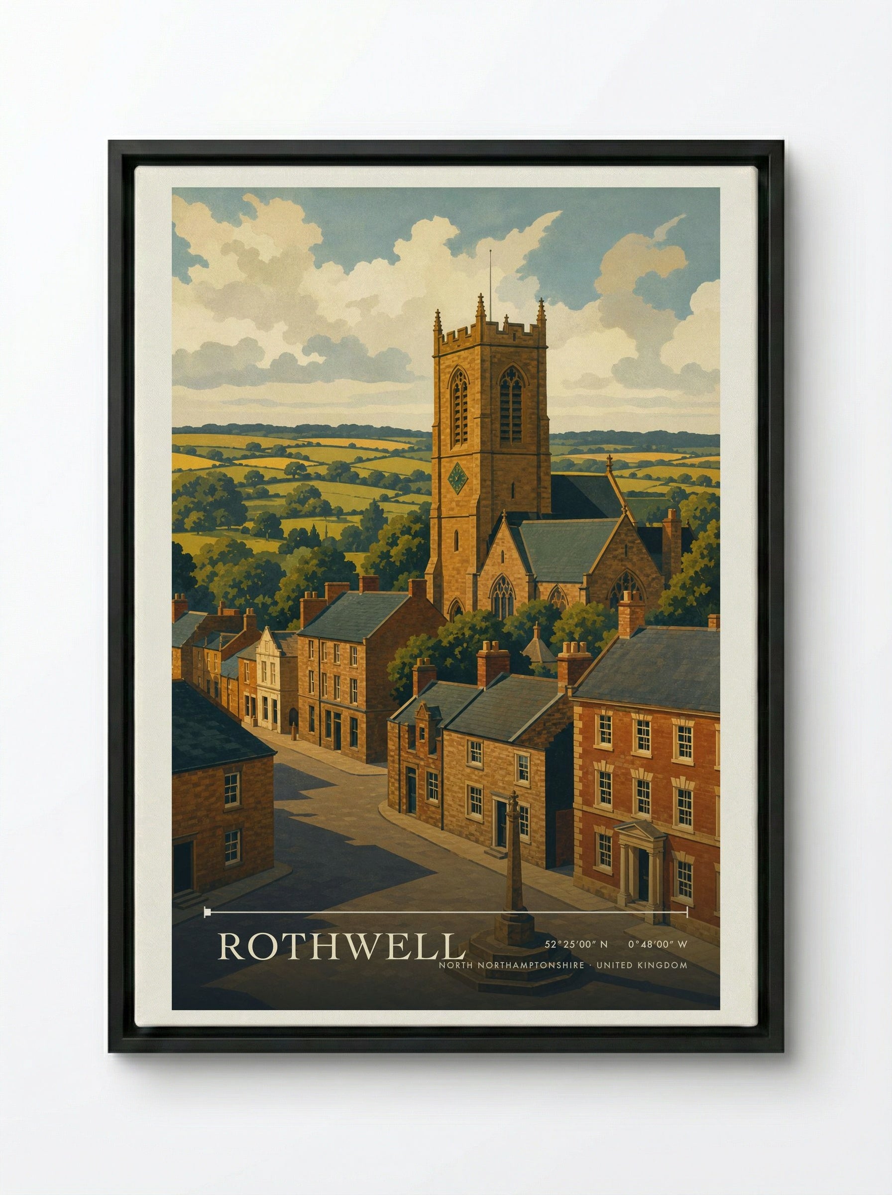 Rothwell North Northamptonshire United Kingdom Travel Poster - Framed Canvas Black