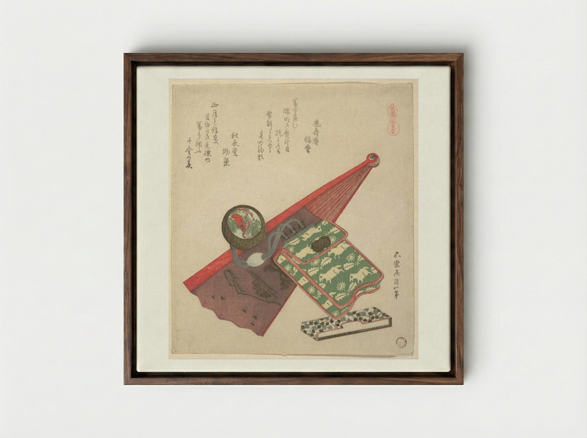 Horse Pattern (Koma shōbu) - Katsushika Hokusai - Framed Canvas Dark Wood