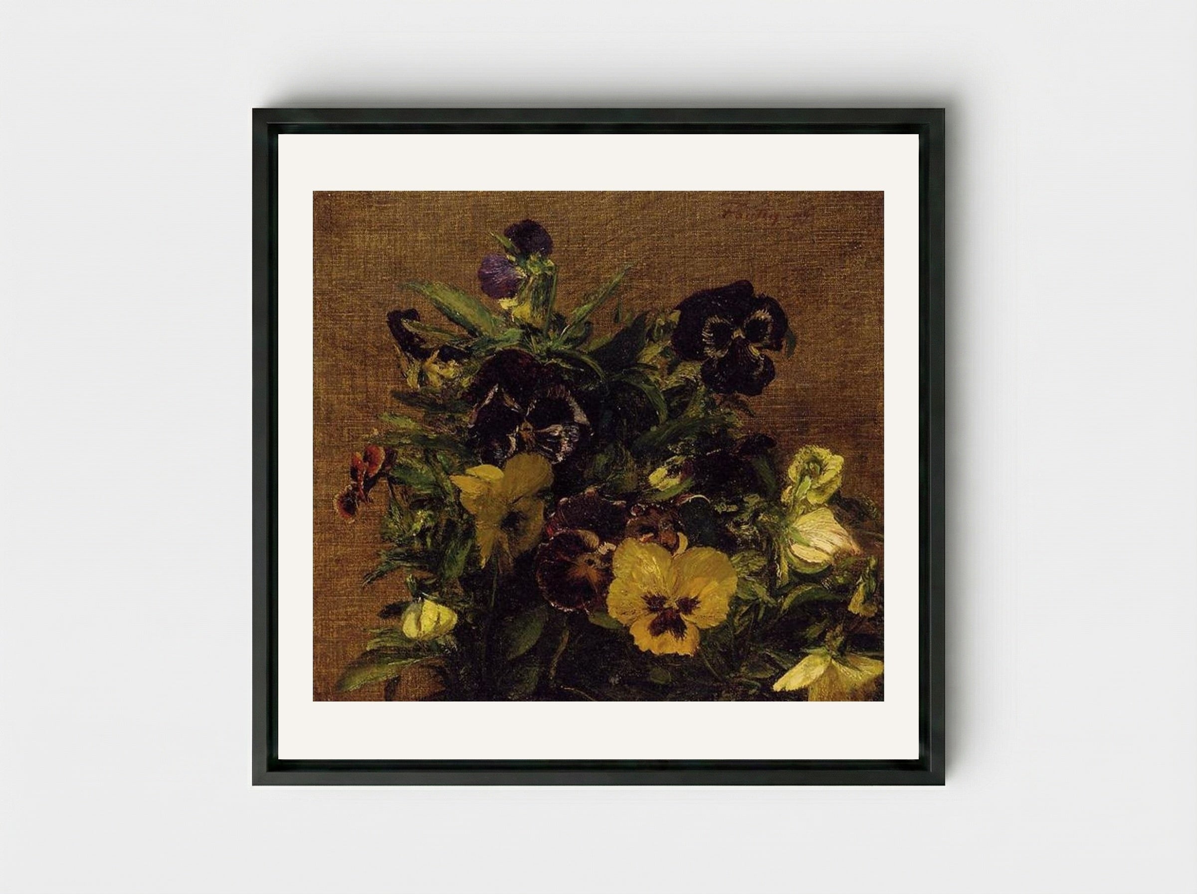 Pansies - Henri Fantin-Latour - Framed Canvas Black