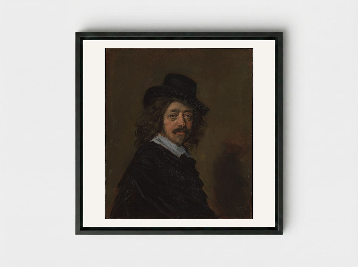 Portrait of a Man in a Slouch Hat - Frans Hals - Framed Canvas Black