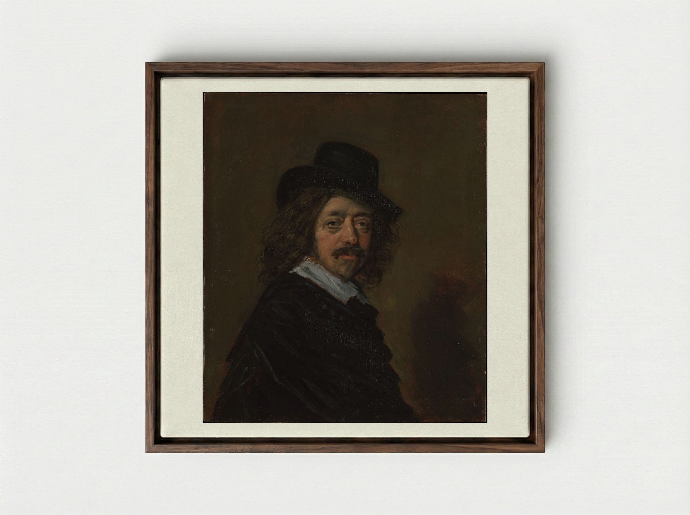 Portrait of a Man in a Slouch Hat - Frans Hals - Framed Canvas Dark Wood