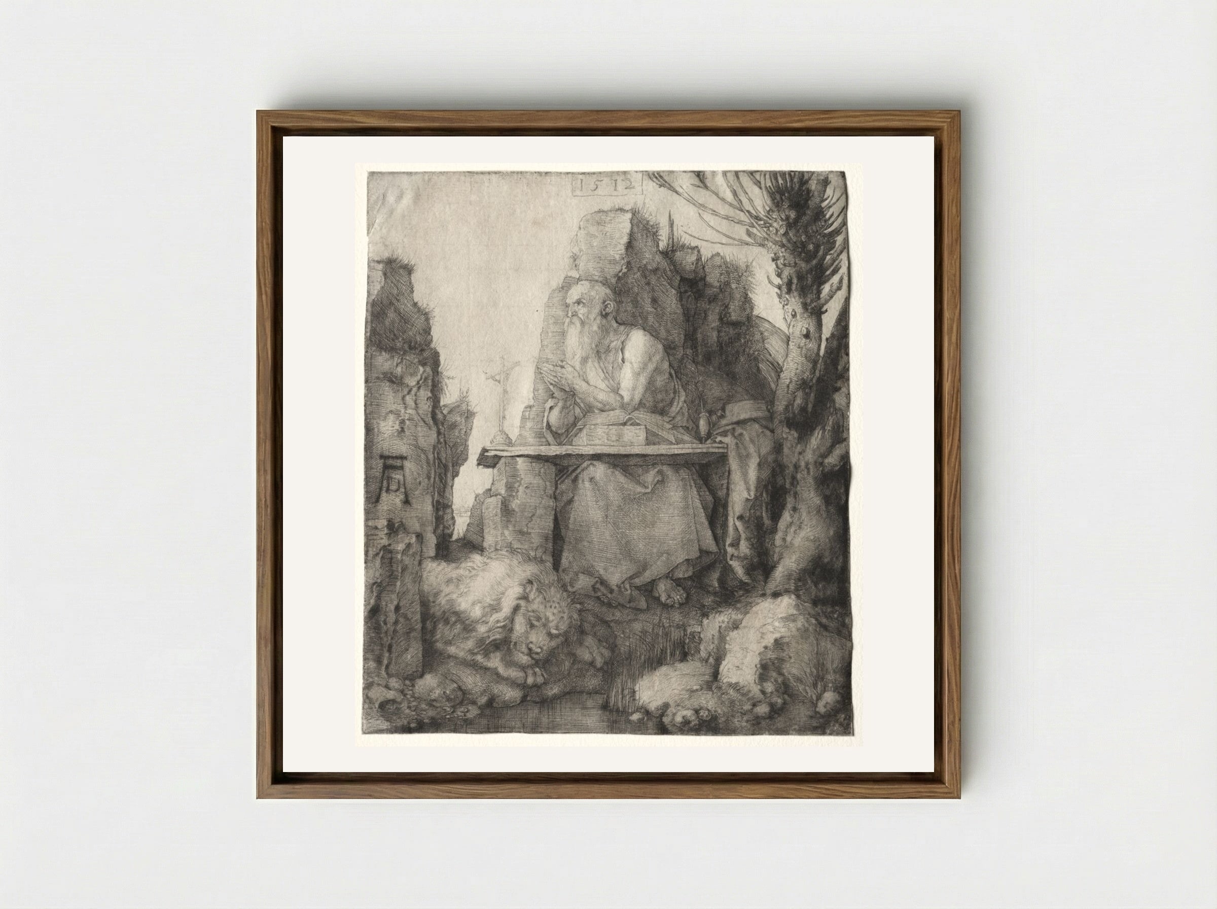 St. Jerome Seated near a Pollard Willow - Albrecht Dürer - Framed Canvas Wood